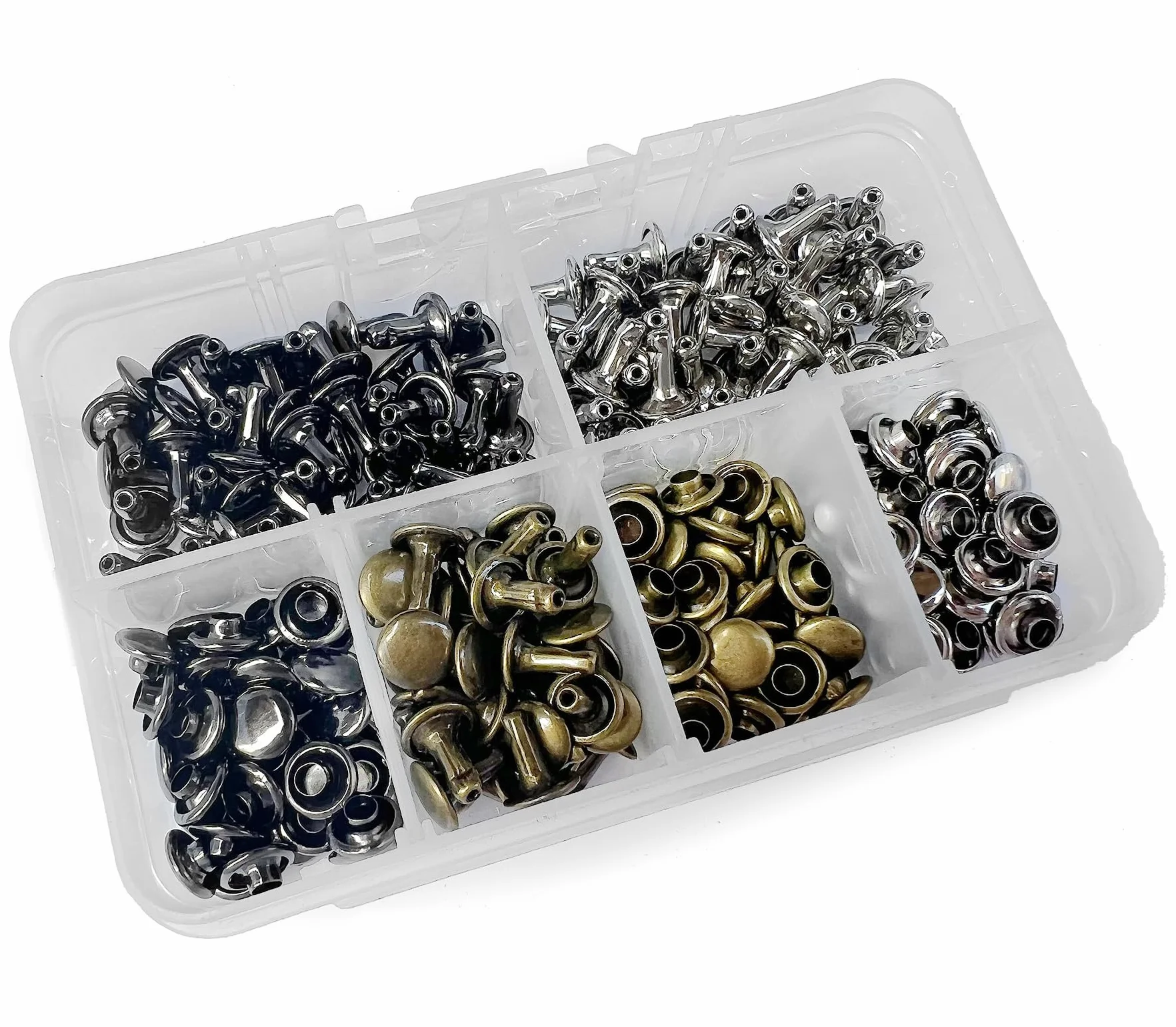 RERI Remaches de cuero con alicates, doble cabeza de metal de 6 mm para trabajos manuales, reparación de costura, hechos a mano, ropa de bricolaje (kit)