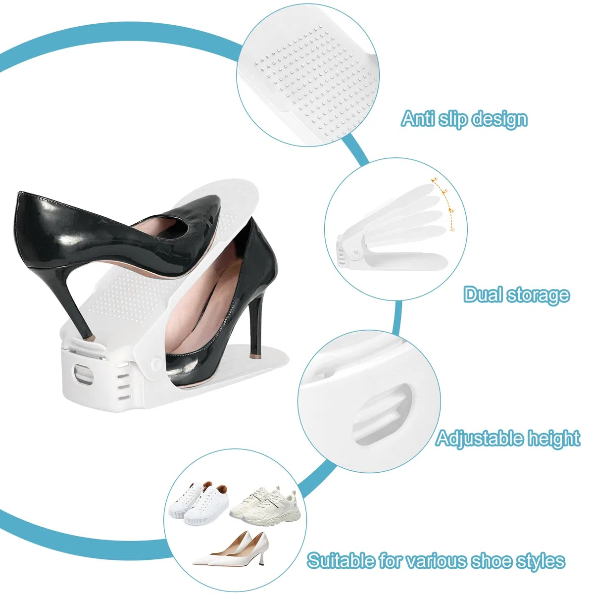 Organizadores de Zapatos, 20Pcs Soporte de Calzado de Altura Ajustable para Zapatos para Organización de Armario, Adecuada para Mujeres y Hombres, Ahorra Espacio (Blanco)