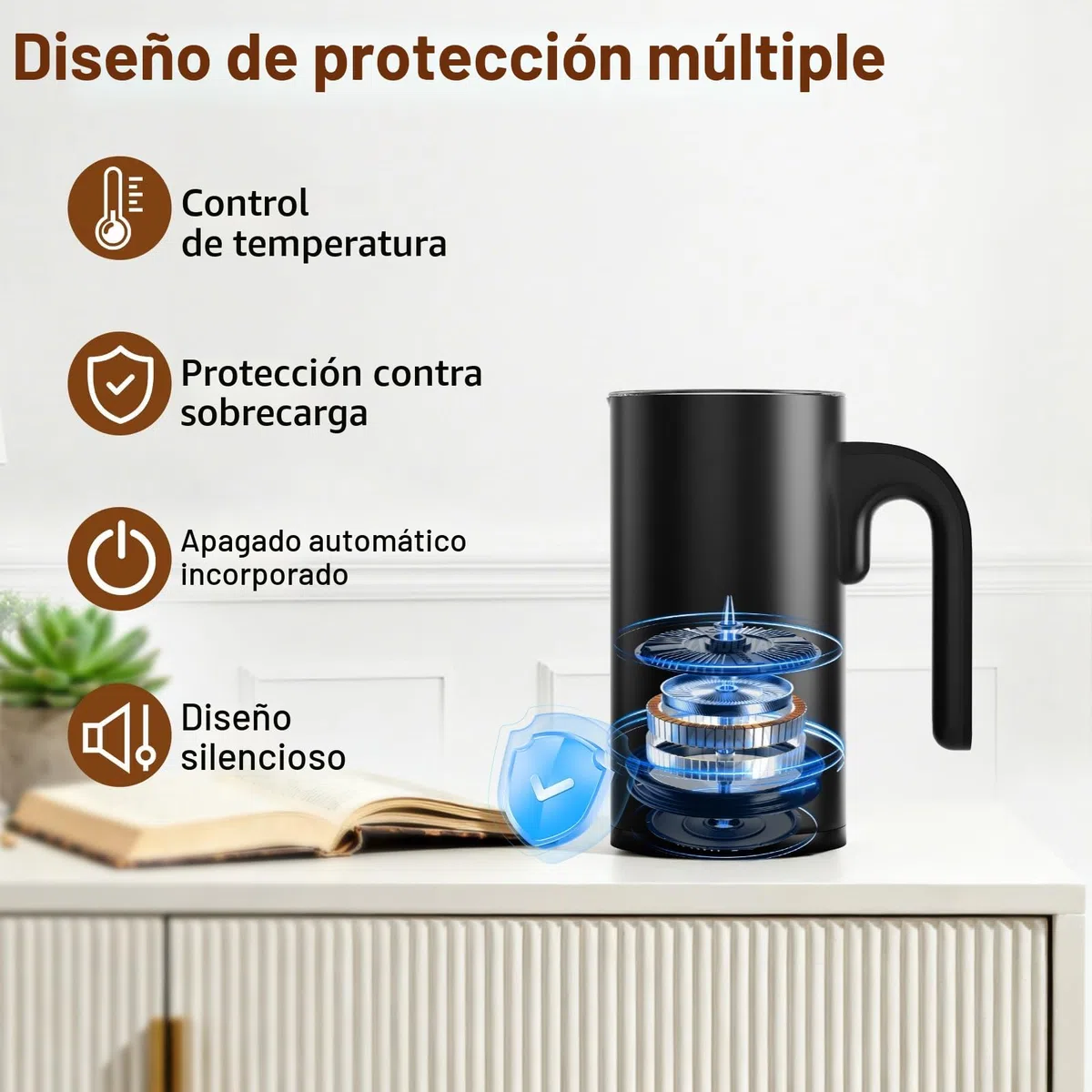Espumador de Leche 4 en 1 Espumador Leche Eléctrico 600W 300ML Control de Temperatura Inteligente Espuma Caliente y Fría Calentador para Cappuccino, Chocolate caliente, Latte