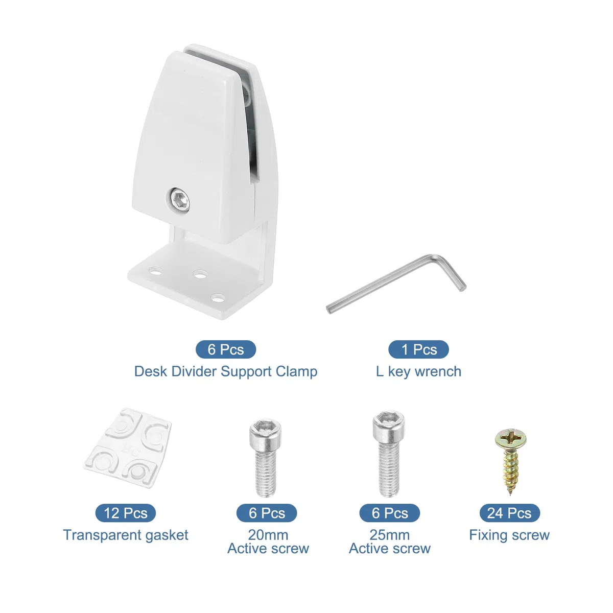 PATIKIL 6 Piezas de Clips de Separador de Escritorio Ajustables, Abrazaderas de Soporte de Protector contra Estornudos de Aluminio en Forma de L para Paneles de Privacidad, Blanco Mate