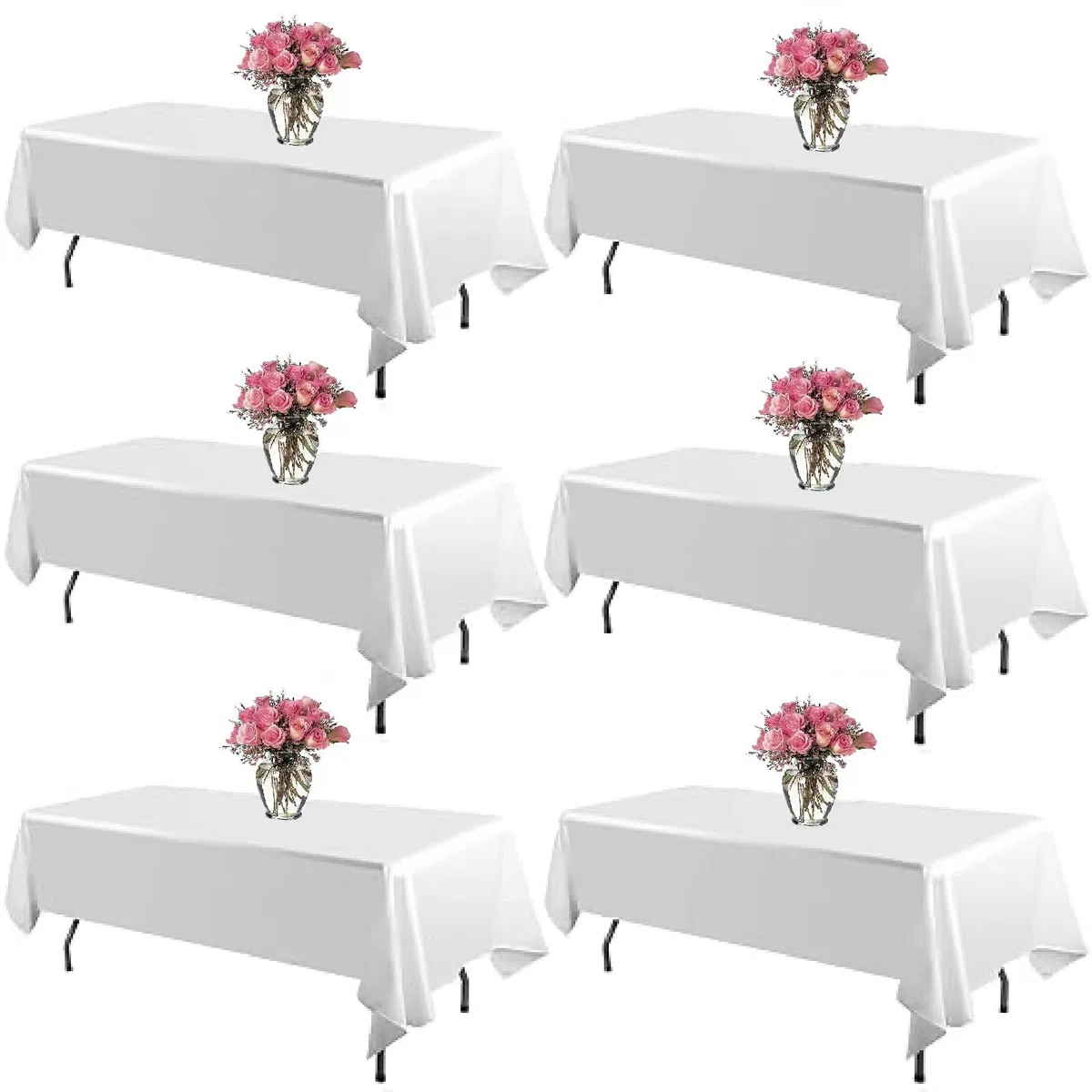 Paquete de 6 manteles rectangulares blancos de 60 x 126 pulgadas para mesas de 6 pies, resistentes a las arrugas, lavable, de poliéster, para bodas, cenas, bufés y campamento, mantel rectangular