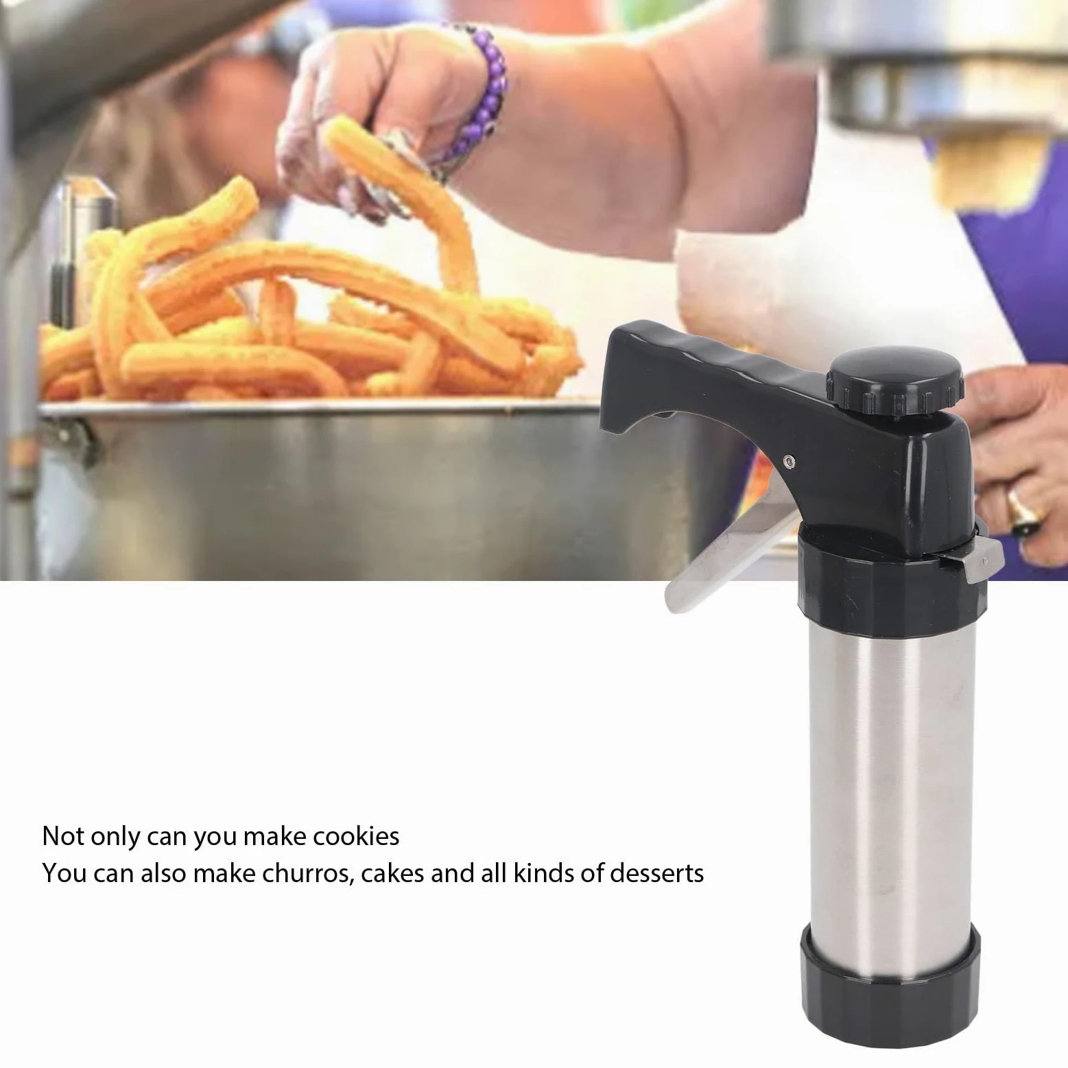 Prensa para Galletas, Galletera Manual de Acero Inoxidable Kit de Pistola para Galletas DIY Suministros de Decoración para Bizcochos Pasteles Postres Churros Españoles