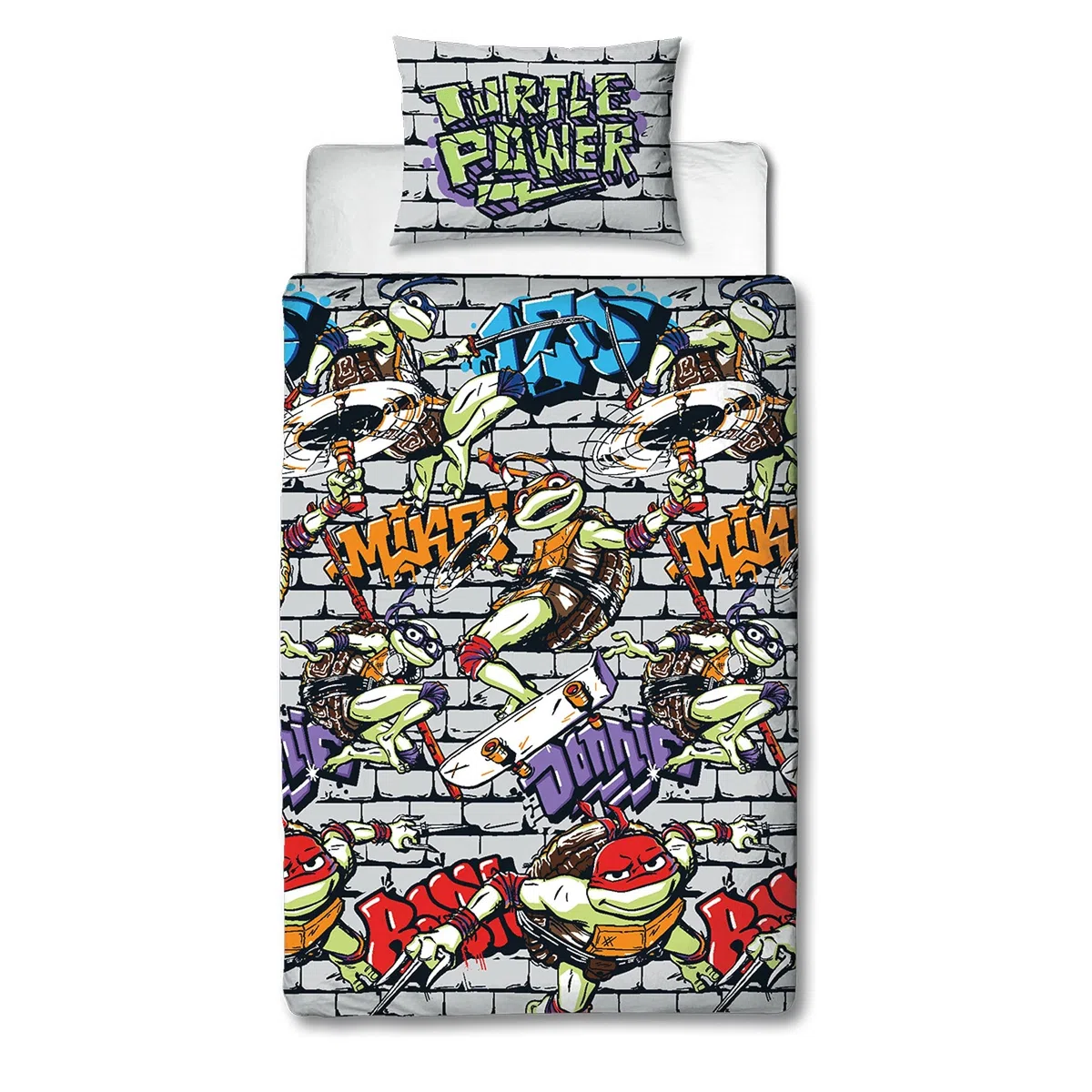 Character World Juego de Funda de edredón Oficial de Las Tortugas Ninja Mutantes Adolescentes | Diseño de Poder Reversible de 2 Caras, Incluye Funda de Almohada a Juego TNMT