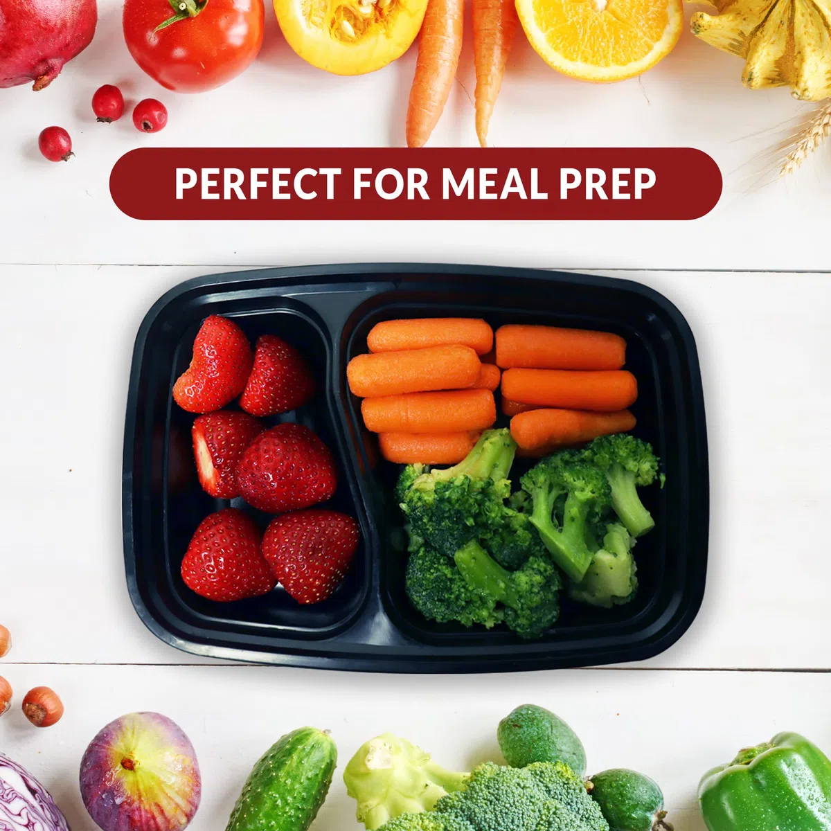Reli. Contenedores de preparación de comidas, 32 onzas | Paquete de 45 | Contenedor de alimentos de 2 compartimentos con tapas | Contenedores de almacenamiento de alimentos para microondasTo Go |