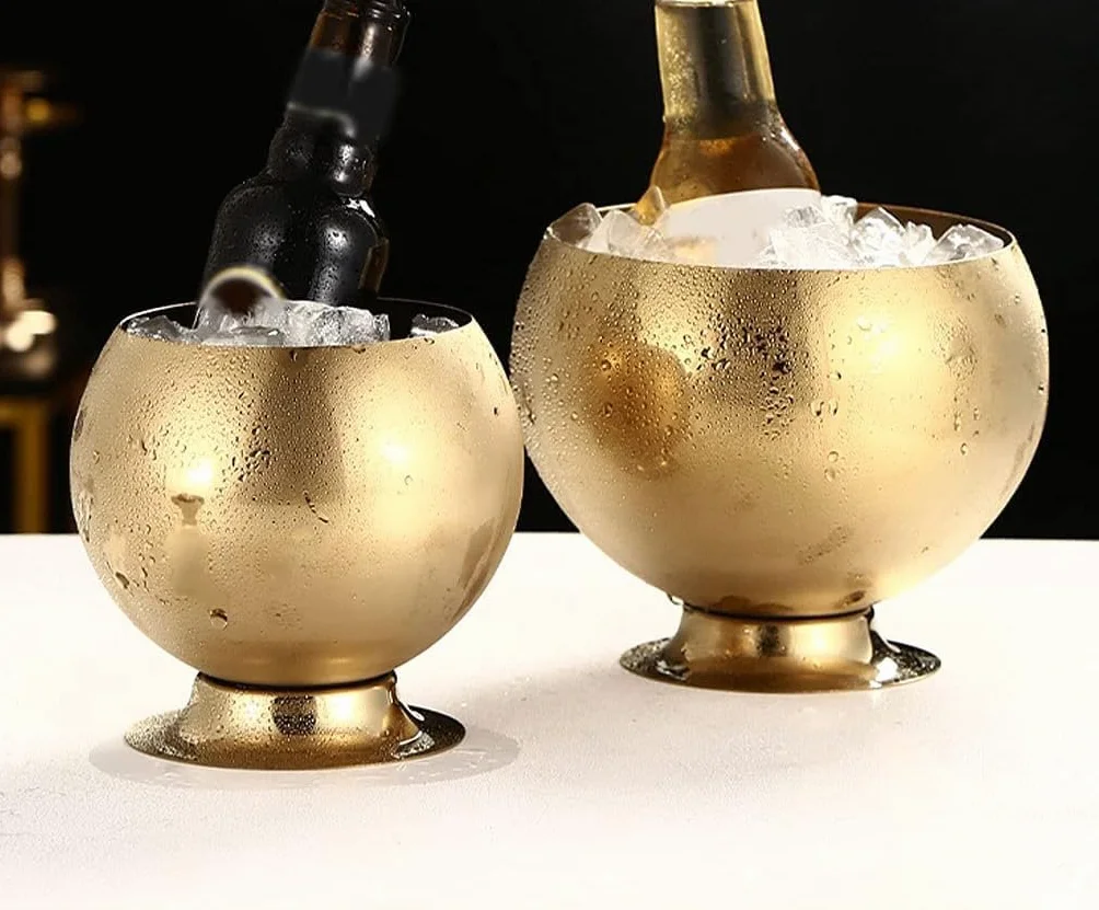 Cubitera Botella Vino Cubo de Hielo Redondo con Base de Acero Inoxidable de Base Estable para Bebidas de Cerveza de champán de Vino Suministros de Bar de Fiesta