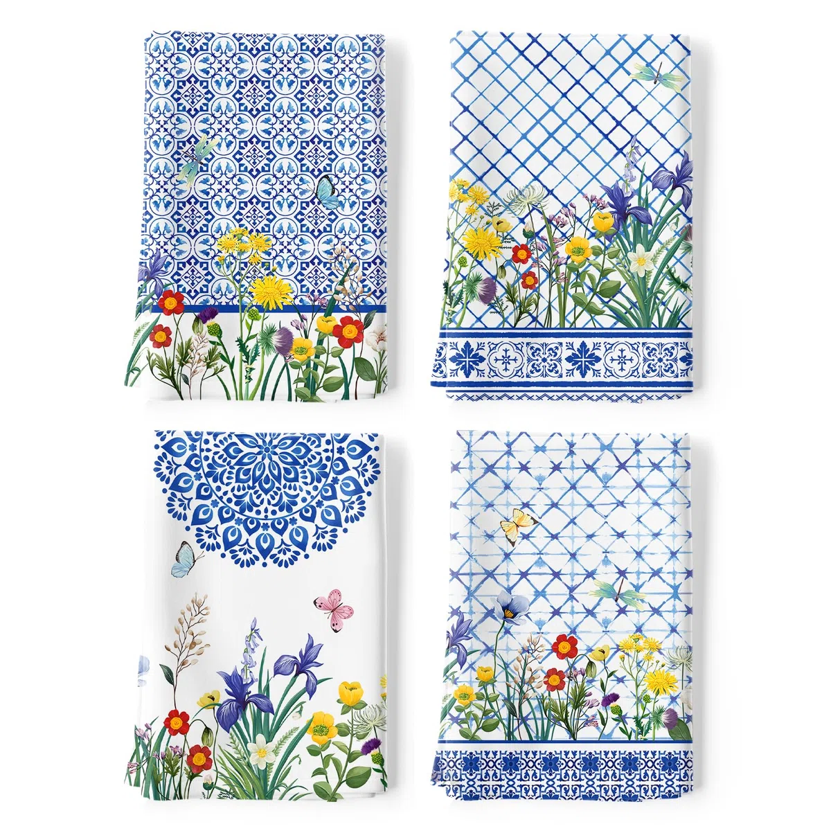 Toalla de cocina retro de flores silvestres, 100 % algodón, secado rápido, 48 x 70 cm, toallas de mano para regalos de inauguración de la casa, comedor, hogar, boda, banquete, bufé (juego de 4