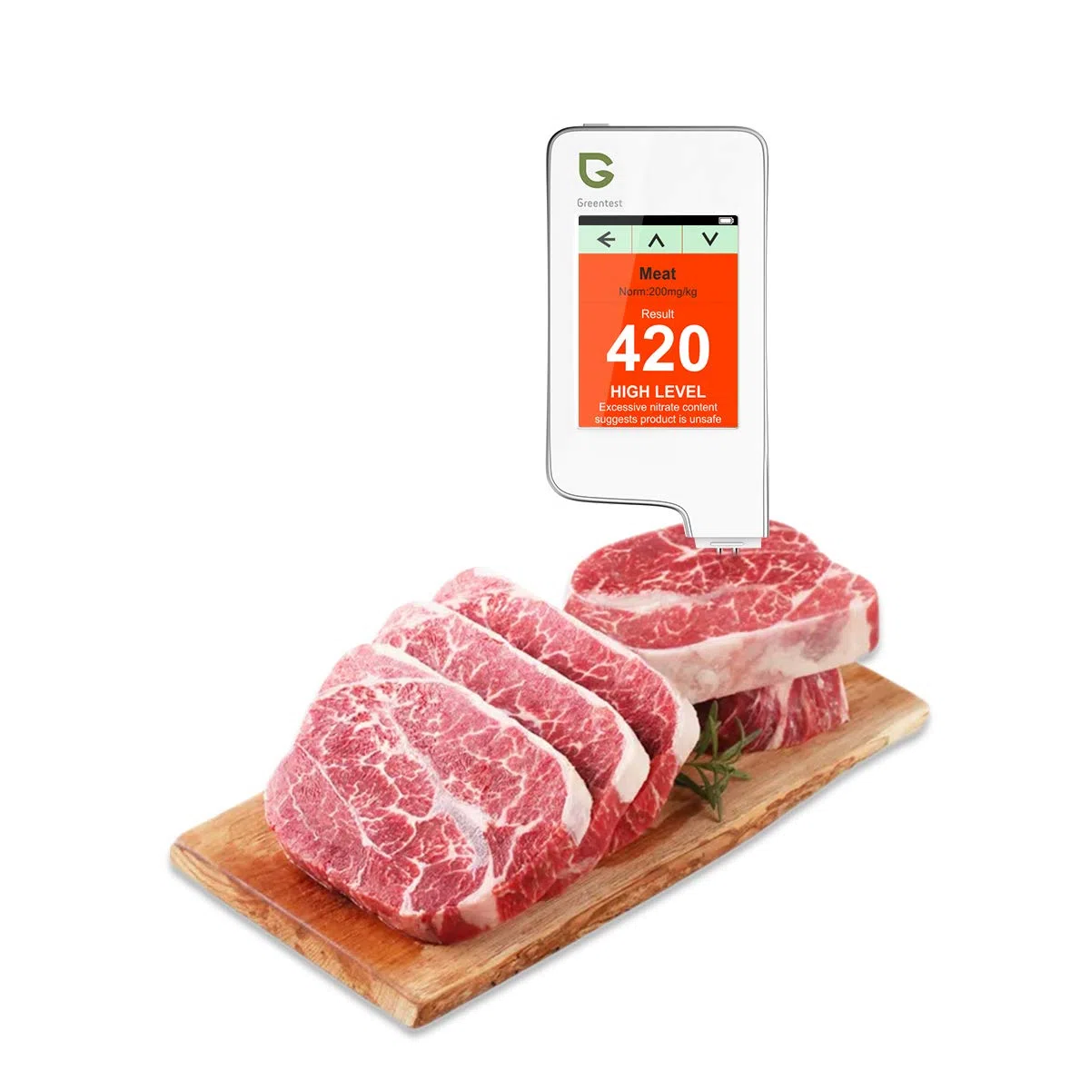 Greentest - Comprobador de nitrato de carne fresca digital de lectura instantánea, fruta, vegetal, y medidor para alimentos (blanco)