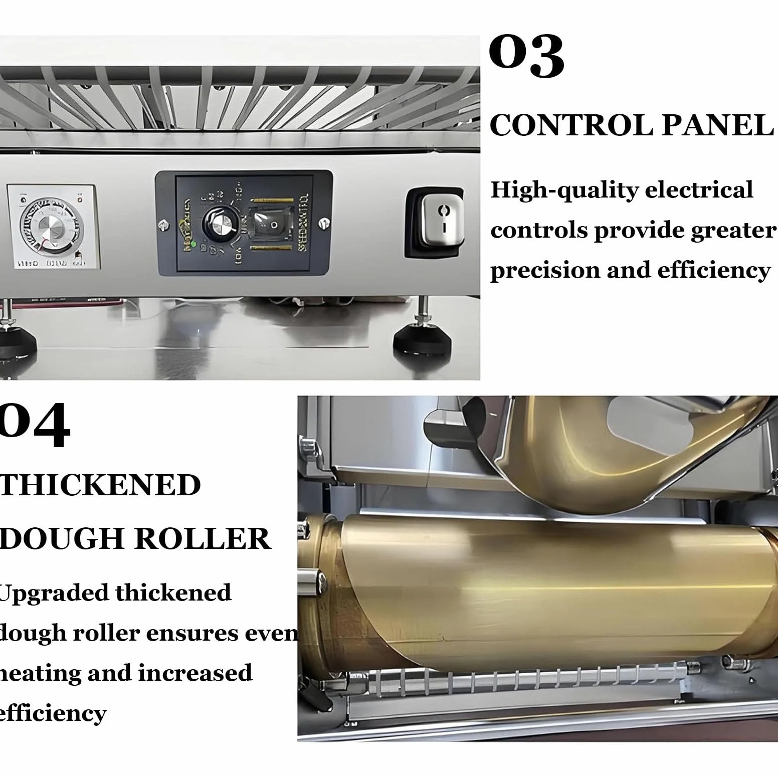 Máquina automática comercial para hacer crepes, control inteligente de temperatura, calentamiento uniforme, velocidad de elaboración ajustable, eficiencia de producción: 100-300 unidades/hora 6in
