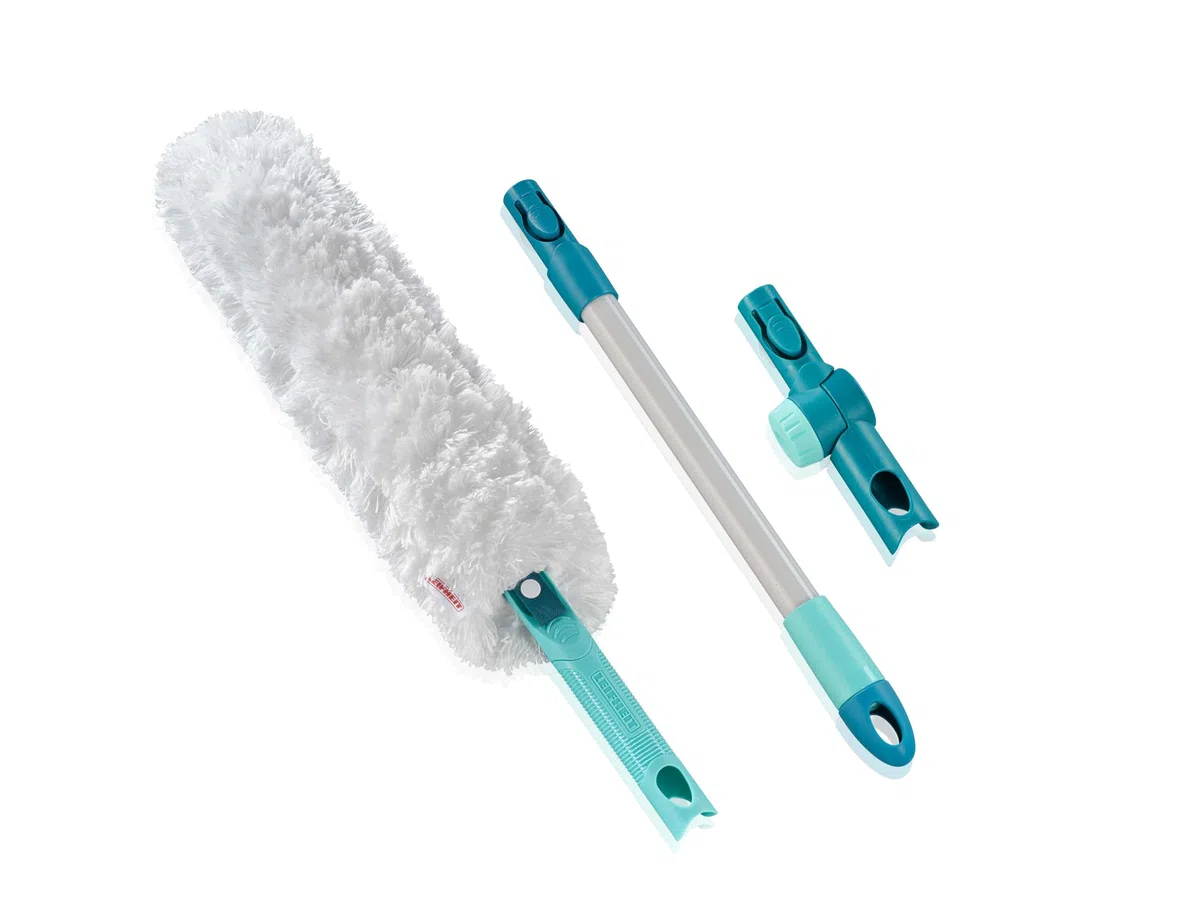 Leifheit SUPERDUSTER XL Pro Reach Set, Plumero Largo Extensible con Mango de 43 cm de Largo, Lavable hasta 50 Veces, Microfibra, Plumero telescópico, Lavar no Tirar