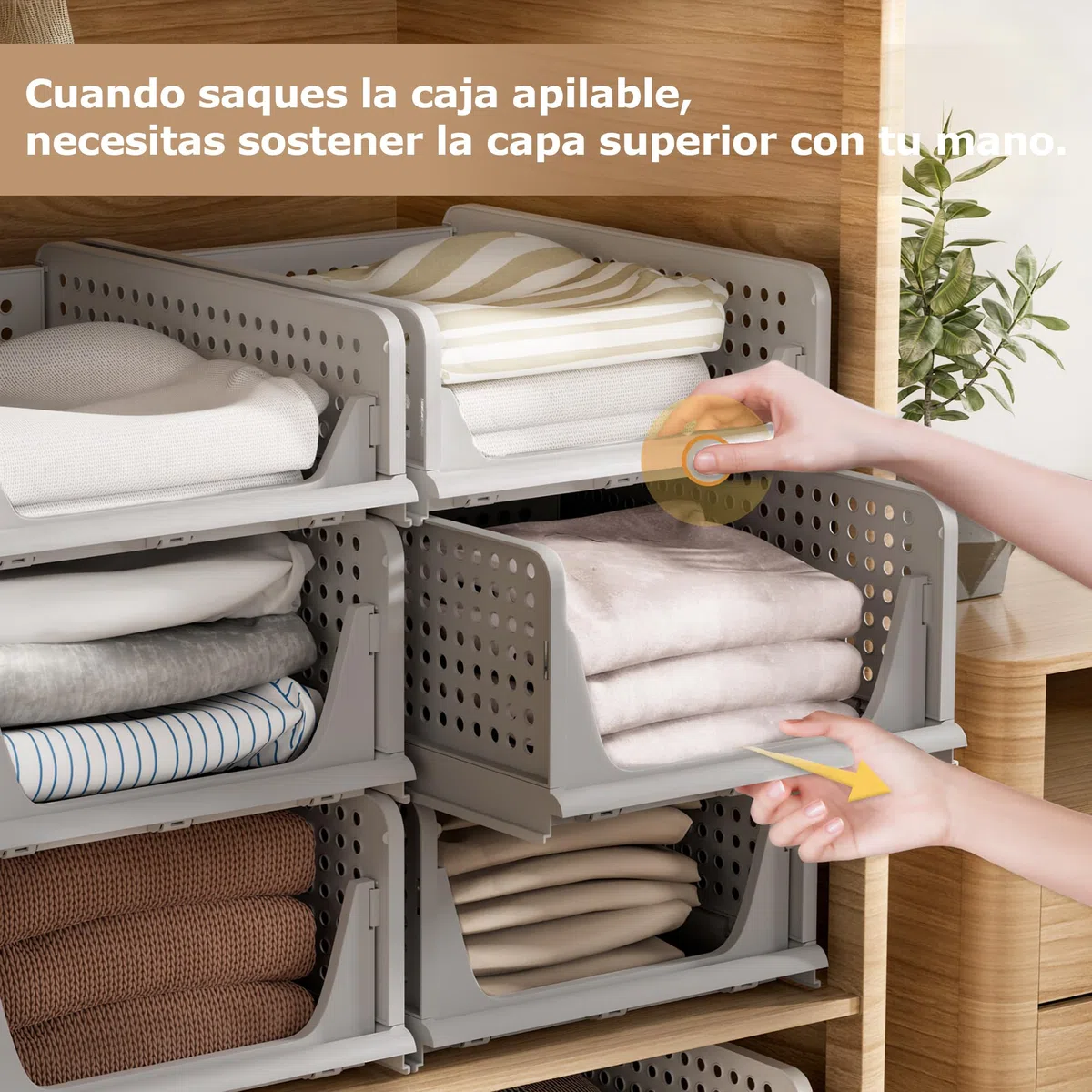 4 Pcs Organizador Armario, Cajones Extraibles Apilables y Plegables para Armarios, Cajas Almacenaje Ropa de Plastico,Separadores para Ropa Cocina Dormitorio Baño - 33 x 43 x 18 cm, Gris Oscuro