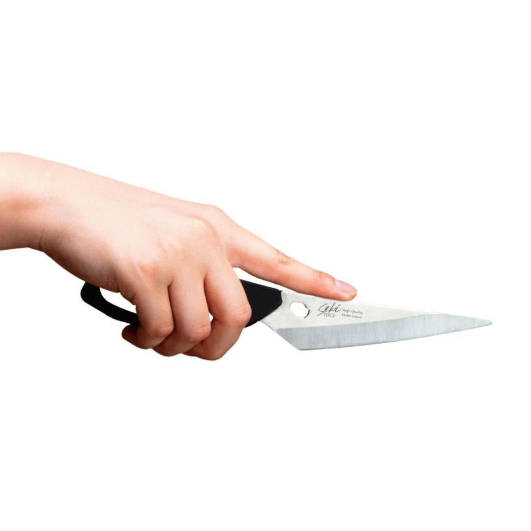 GREEN BELL Tijeras de cocina 2 en 1 con función de cuchillo, desmontables, aptas para lavavajillas, hoja de acero inoxidable, mango de elastómero, funda de polipropileno, 206 mm (SJ-K220)