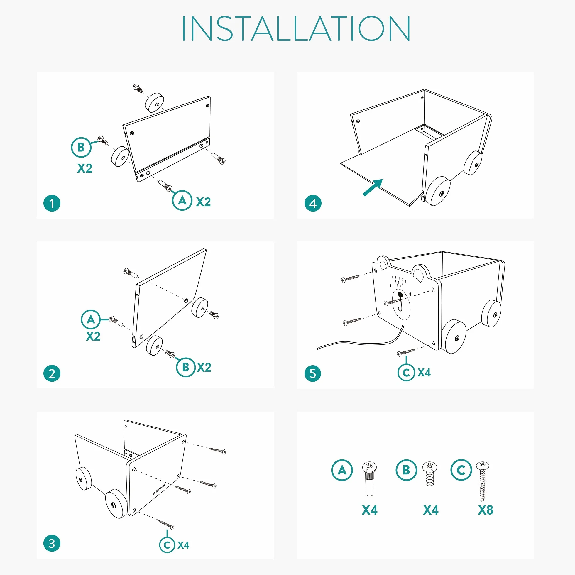Navaris Caja de almacenamiento de juguetes - Baúl de madera para almacenaje en habitación de los niños - Cubo con ruedas y diseño de gato - Unisex