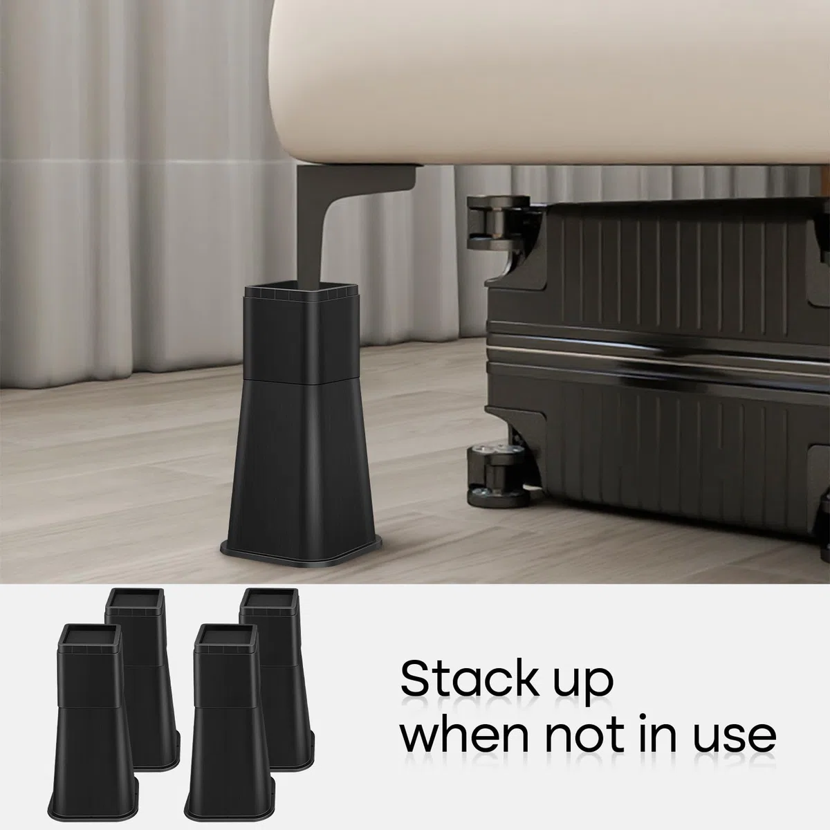 Elevadores ajustables para muebles de cama, elevadores resistentes tanto para postes como para ruedas de muebles, sofá, cama, silla, mesa (paquete de 4, 12 pulgadas)