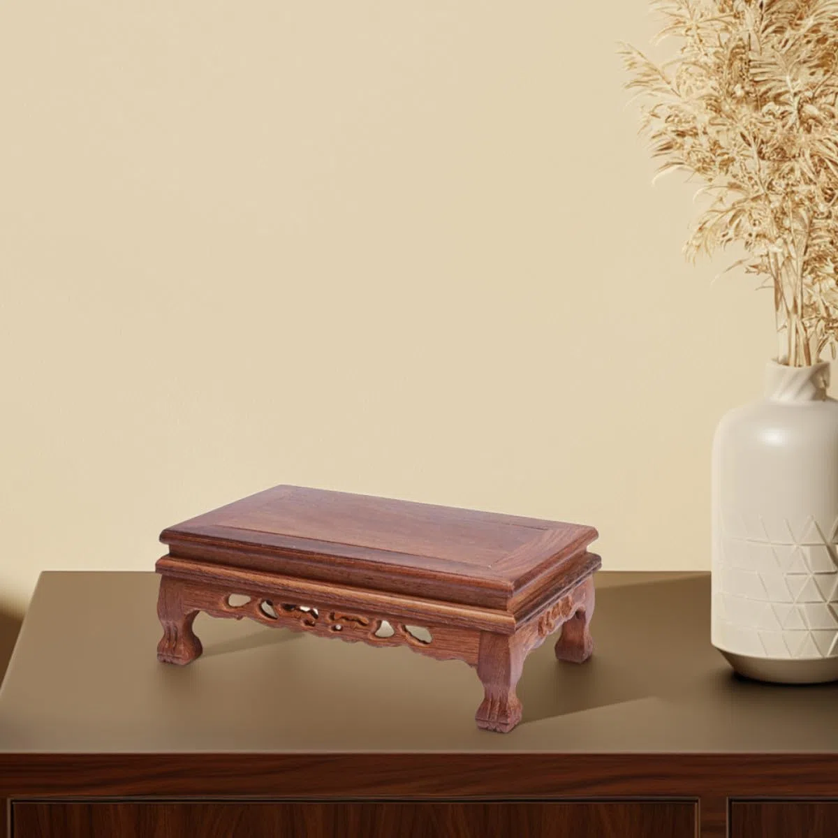 BESPORTBLE Soporte Rectangular de Madera de Chiquihuite 19.5x12.5x8 Cm para Plantas y Estatuas, Base Decorativa Artesanal para Jarrones y Exhibidor de Buda, Pedestal Estable para Hogar