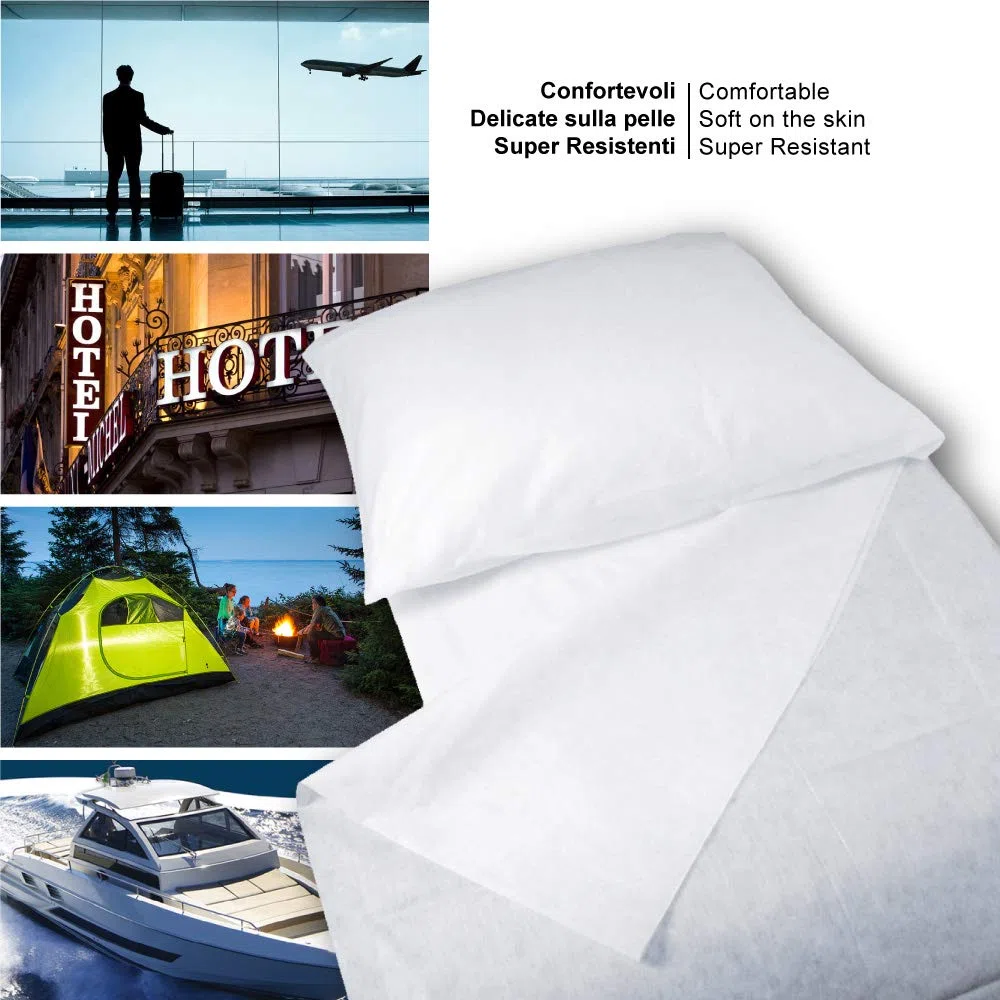 45 Kit Cama Individual Desechable En Tnt 2 Sábanas Cm 140 x 240 y 1 Funda De Almohada Cm 60 x 80