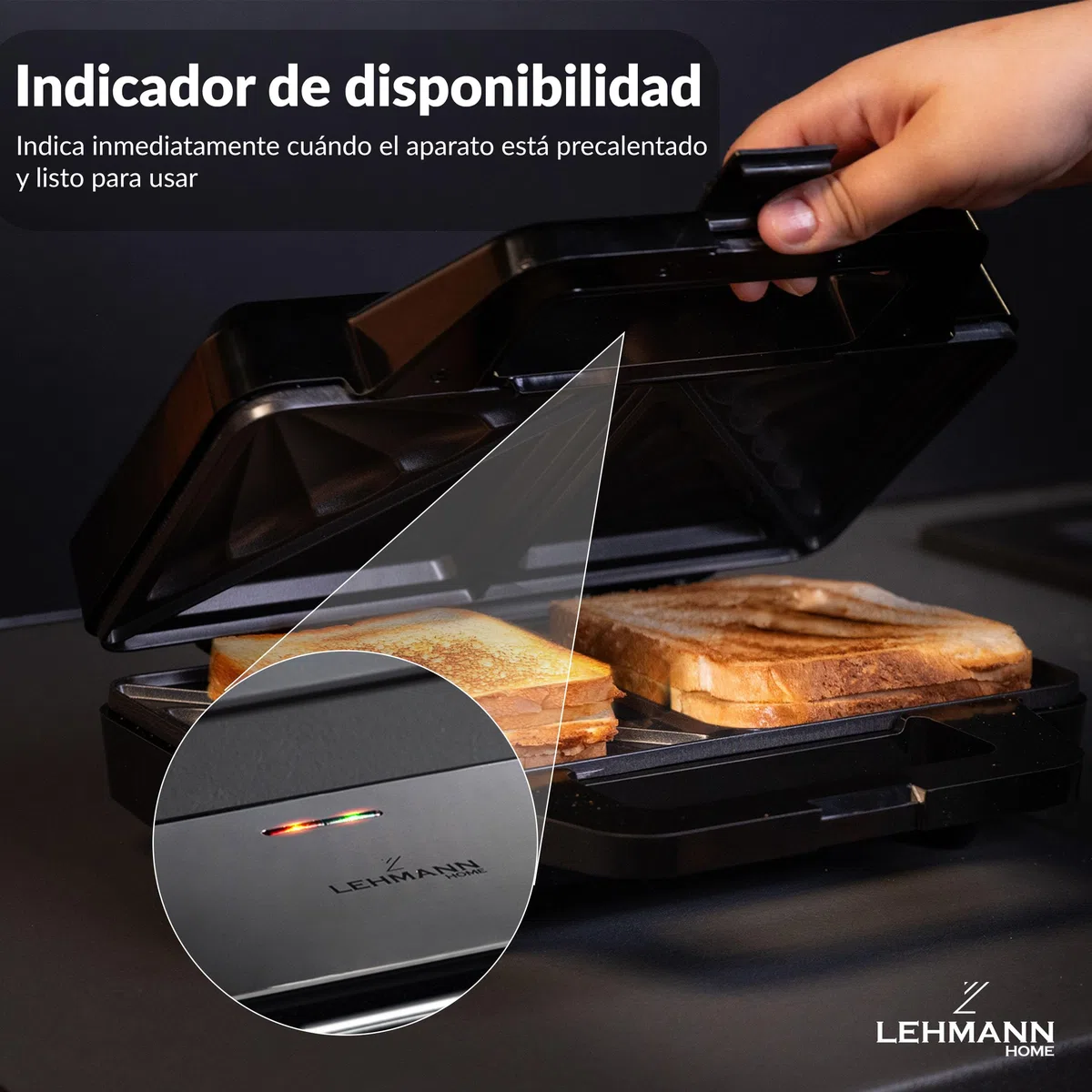 LEHMANN Sandwichera XXL - Placas Extra Grandes - Tostadora Sandwichera Grande - 2 Sándwiches Americanos en Forma de Concha - Revestimiento Antiadherente - Indicador de Listo - Limpieza Fácil, 1000W