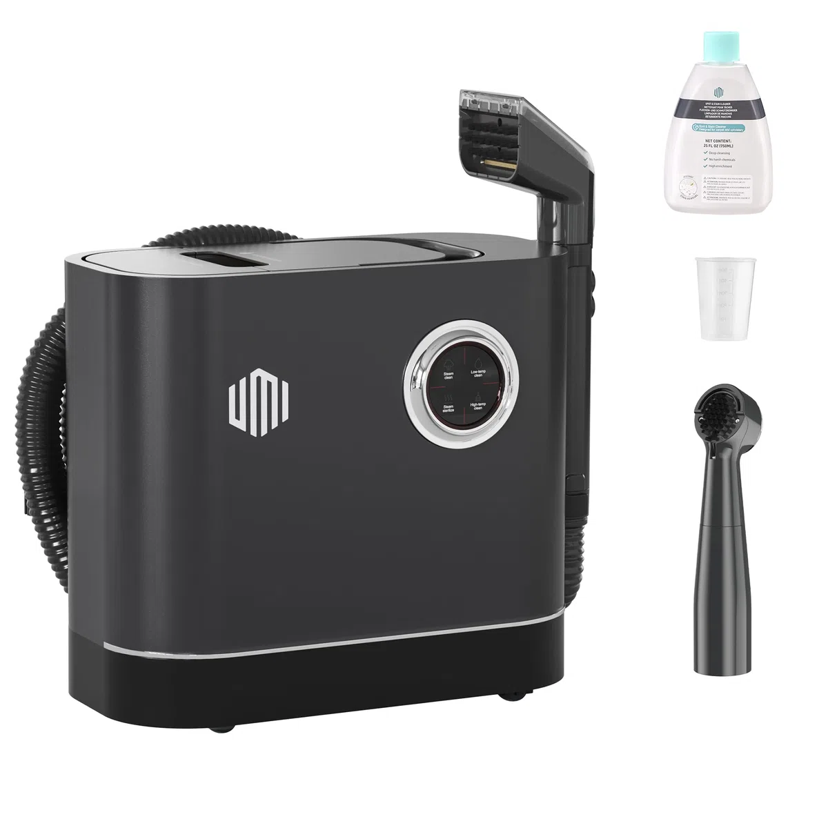 UMI Limpiador a Vapor y Aspiradora de Tapicerías, Limpieza Profunda | con 4 Modos, Calefacción 1200W, con Detergente y Cepillos, Para Sofás Colchones Alfombras, Depósitos 1,2L y 1,1L
