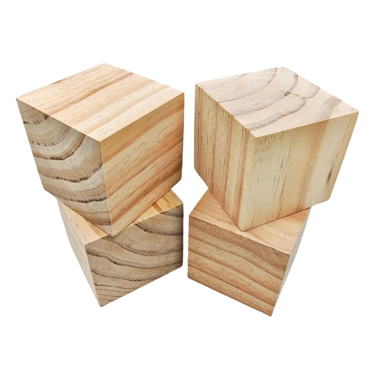 Cubos de madera de 9 cm, 4 unidades, bloques cuadrados de madera natural sin terminar para manualidades, tallar, proyectos de bricolaje