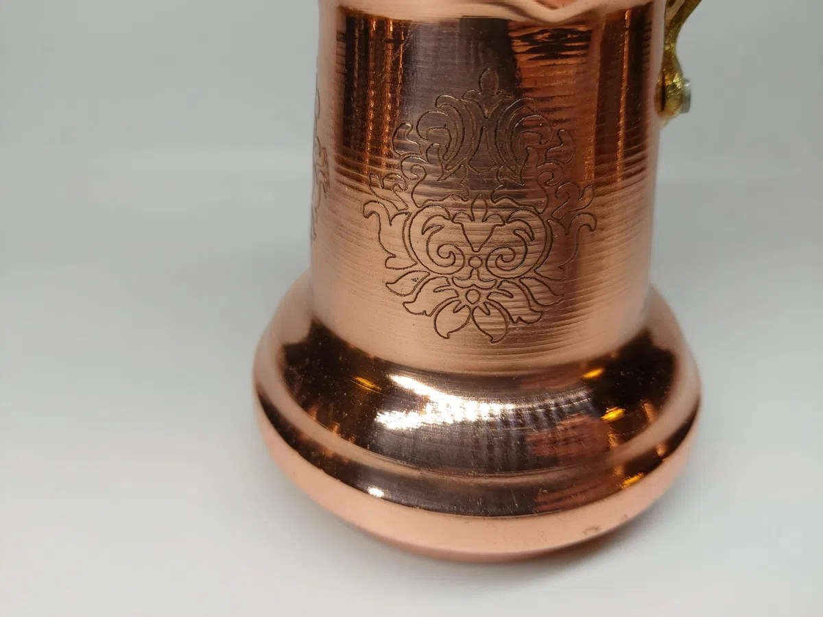LEO Design Cafetera turca de 5 tamaños, cafetera griega árabe, estufa de café de 3 mm de grosor, martillada maciza, hecha a mano, de cobre, grabado Cezve Ibrik Briki con mango de madera/latón (mango