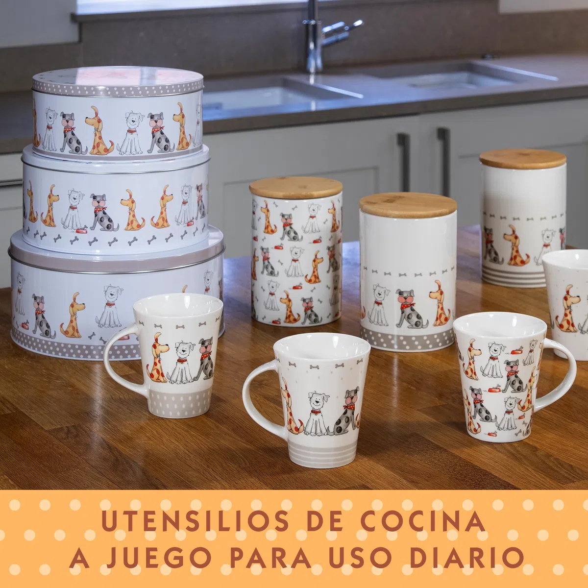 SPOTTED DOG GIFT COMPANY Juego de 3 Latas Almacenamiento para Tartas Redondas, Cajas para Galletas y Pasteles de Metal, Apilables Herméticos, Pequeño 20x9cm, Mediano 22x10cm, Grande 25x11cm - Perros