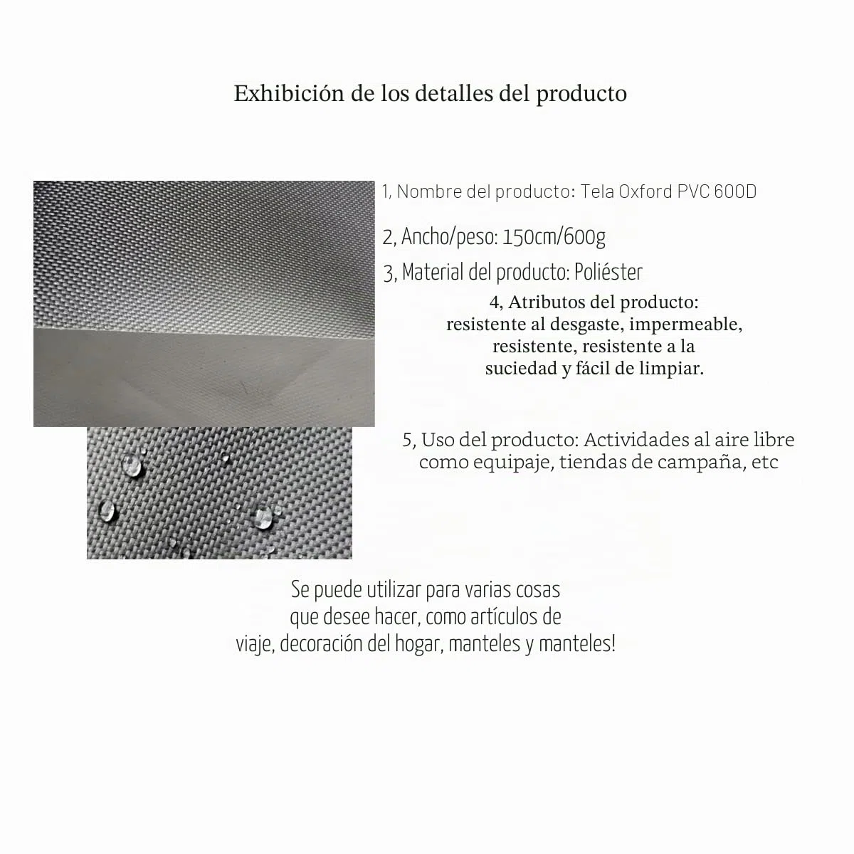 Tela resistente al agua para coser cojines al aire libre, material de lona de 600 denier, tela de lona resistente al desgarro para exteriores. (200 cm x 150 cm, gris oscuro)