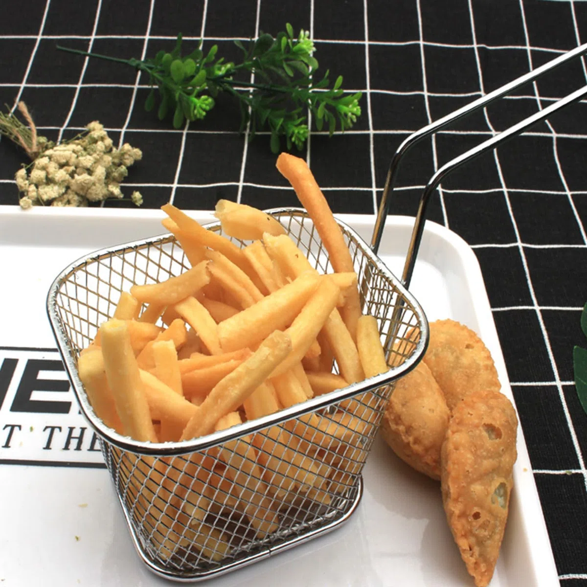 12 cestas para patatas fritas de acero inoxidable, pequeñas cestas para servir con asa, cesta para patatas fritas, cesta para patatas fritas, cesta para freír patatas fritas (plata)