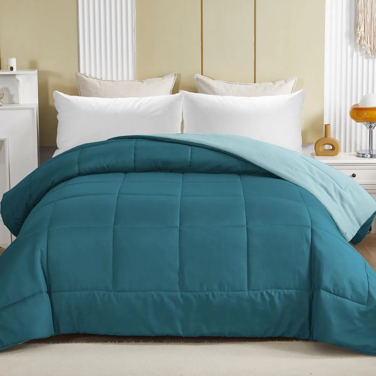 Exclusivo Mezcla Edredón para Cama 135/150, Edredón Nórdico Suave, Reversible y Transpirable, 220 gr/m² en Microfibra, Adecuado para Verano, Verde Azulado Polvoriento/Azul Balneario (220 x 230 cm)