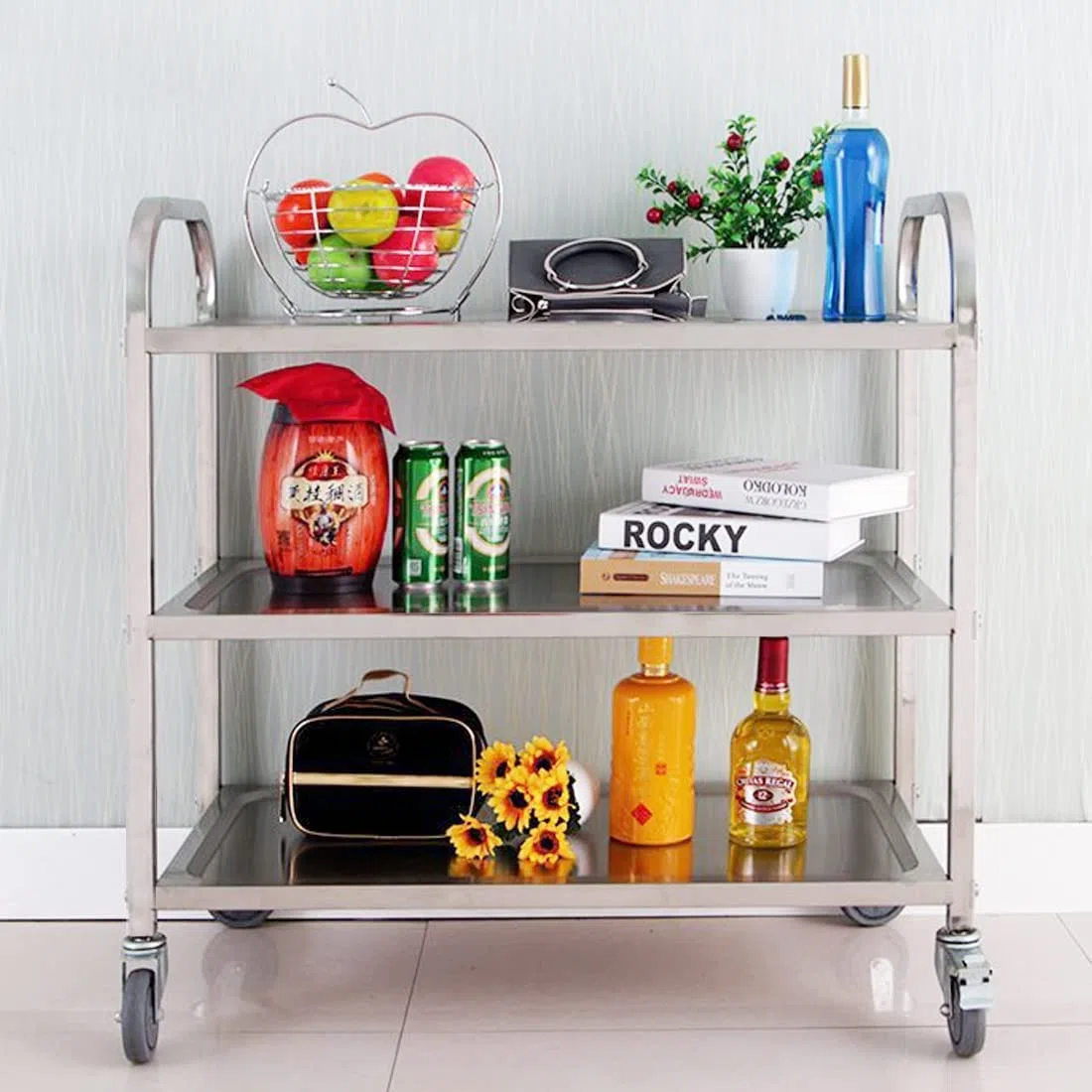 HLC Carro De Servicio De Acero Inoxidable De 3 Niveles con Ruedas para Catering Carro De Cocina con Ruedas De Bloqueo para Hoteles De Cocina - 72x40x82cm