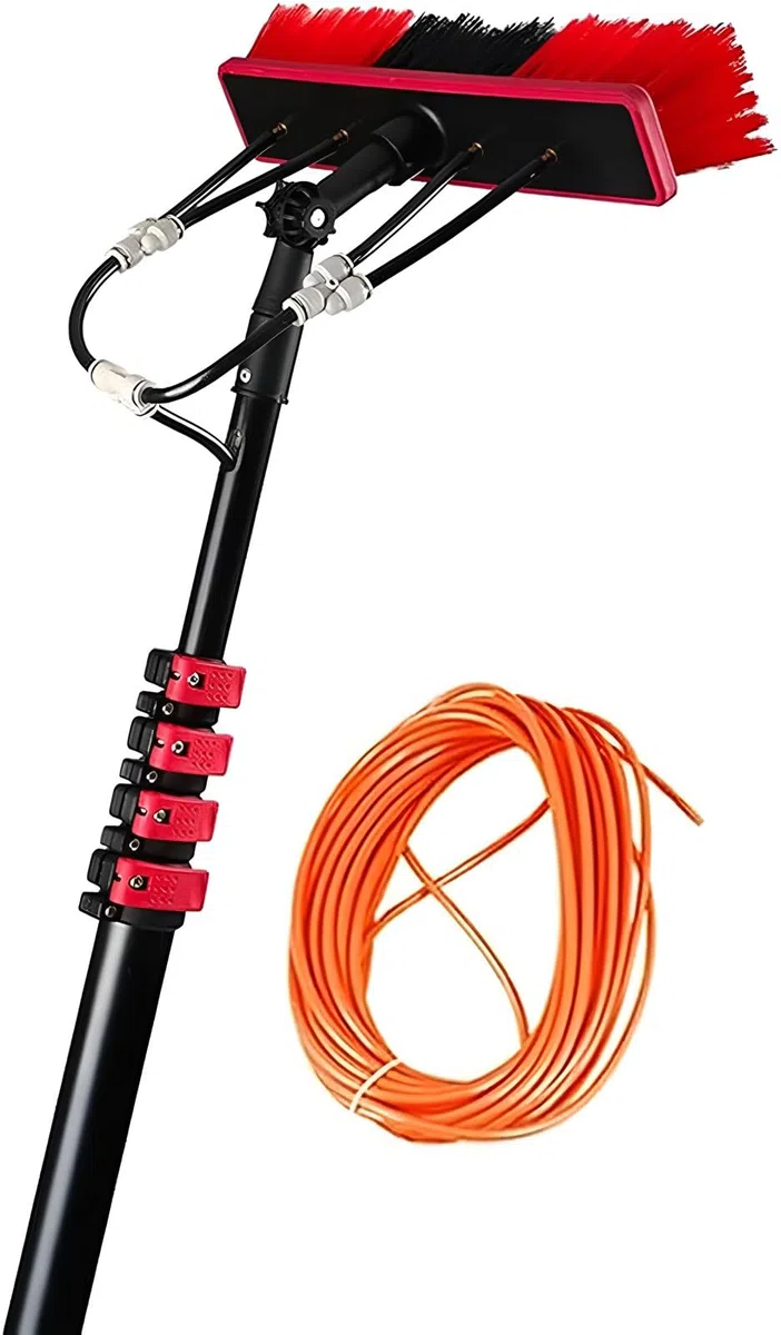 Kit de limpieza de ventanas con mango extensible y paño de microfibra