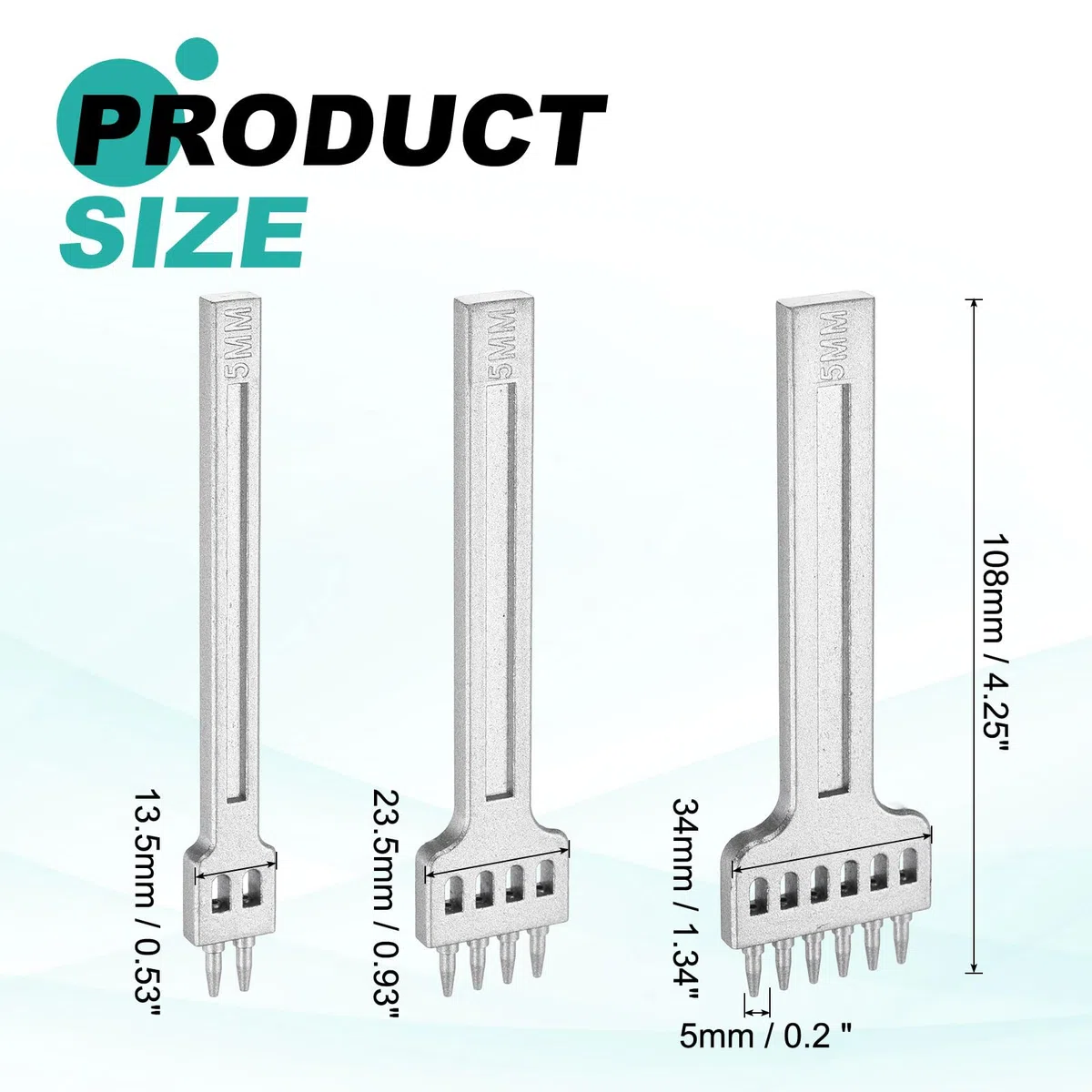 QUARKZMAN 3 Piezas De Punzón Para Coser Cuero 5mm 2/4/6 Púas Acero Aleado Herramienta Para Hacer Agujeros En Cuero Cincel Para Manualidades Carteras Monederos Tarjeteros Cinturones Blanco