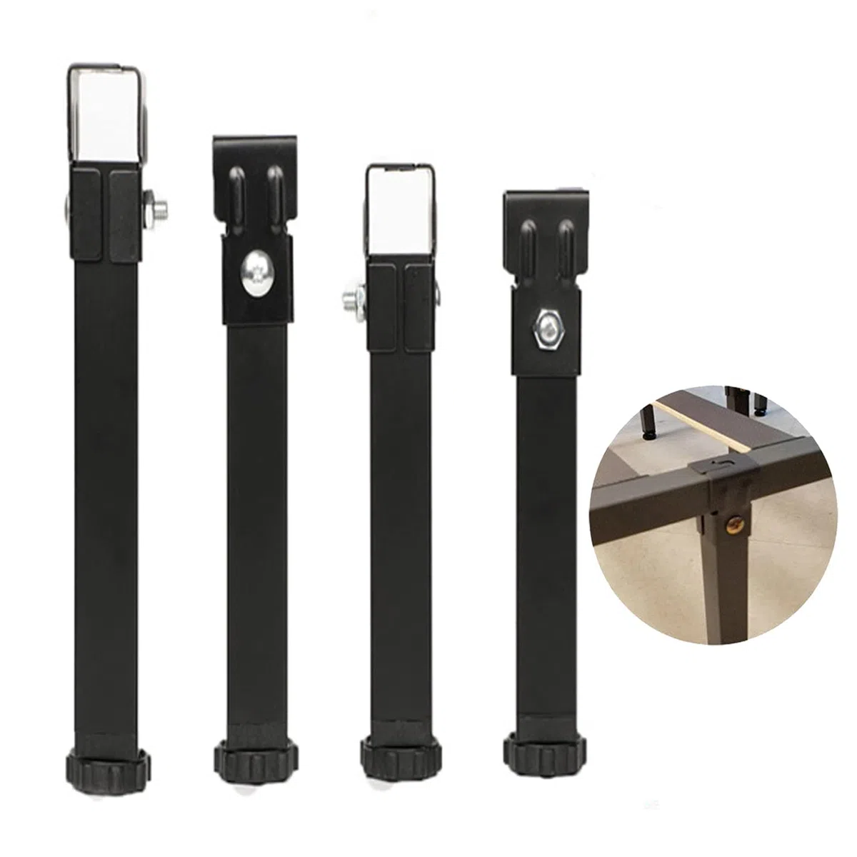 4 Pcs Patas para Somier,Patas Somier láminas Universales Patas Muebles Metal Altura Regulable 1 cm para Base Tapizada, Somier, Marcos,Negro (35cm(13.7in))