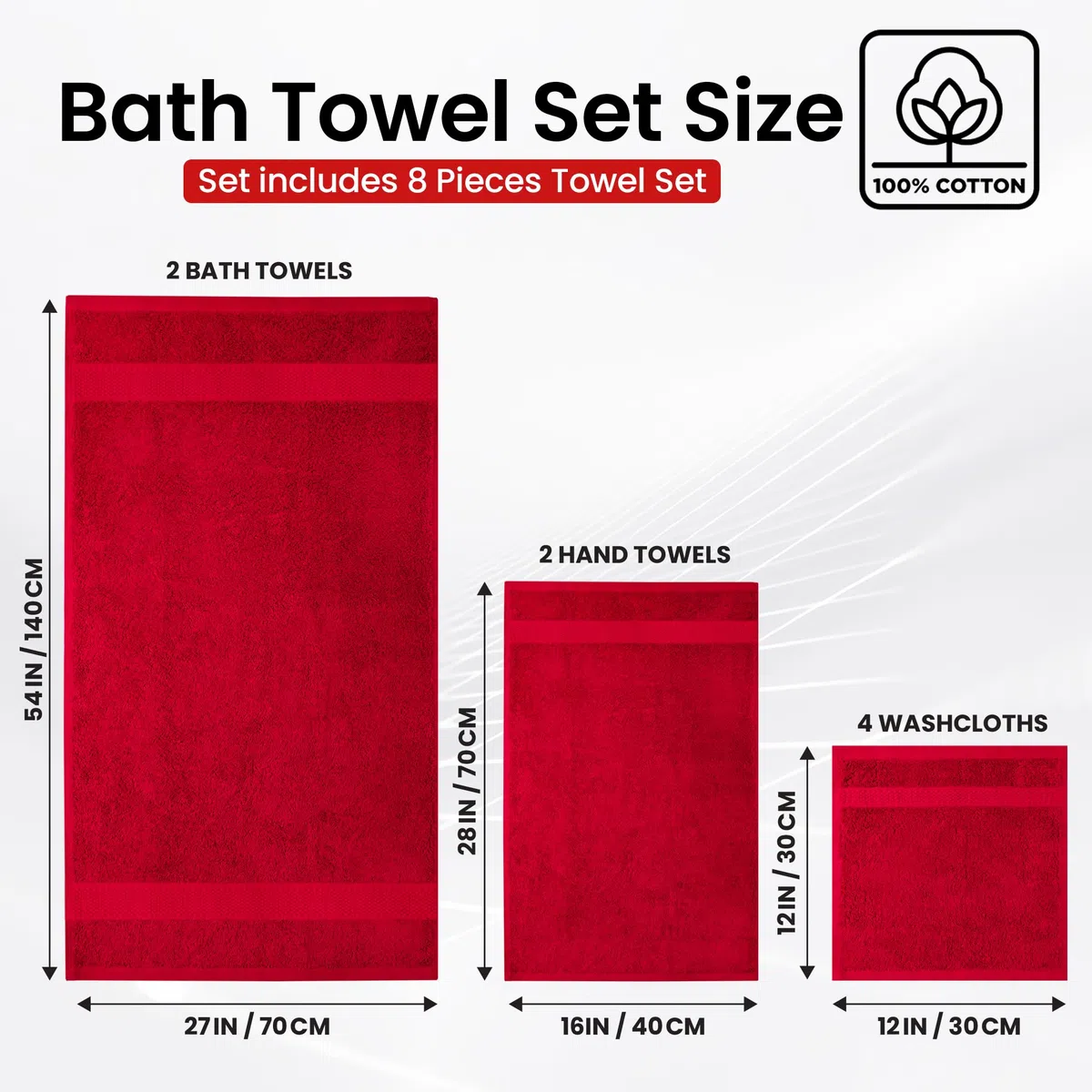 Infinitee Xclusives Juego de Toallas de baño 8 Piezas (2 Toallas de baño, 2 Toallas de Mano, 4 Toallas faciales), súper absorbentes, Suaves, 100% algodón Hilado en Anillo para SPA