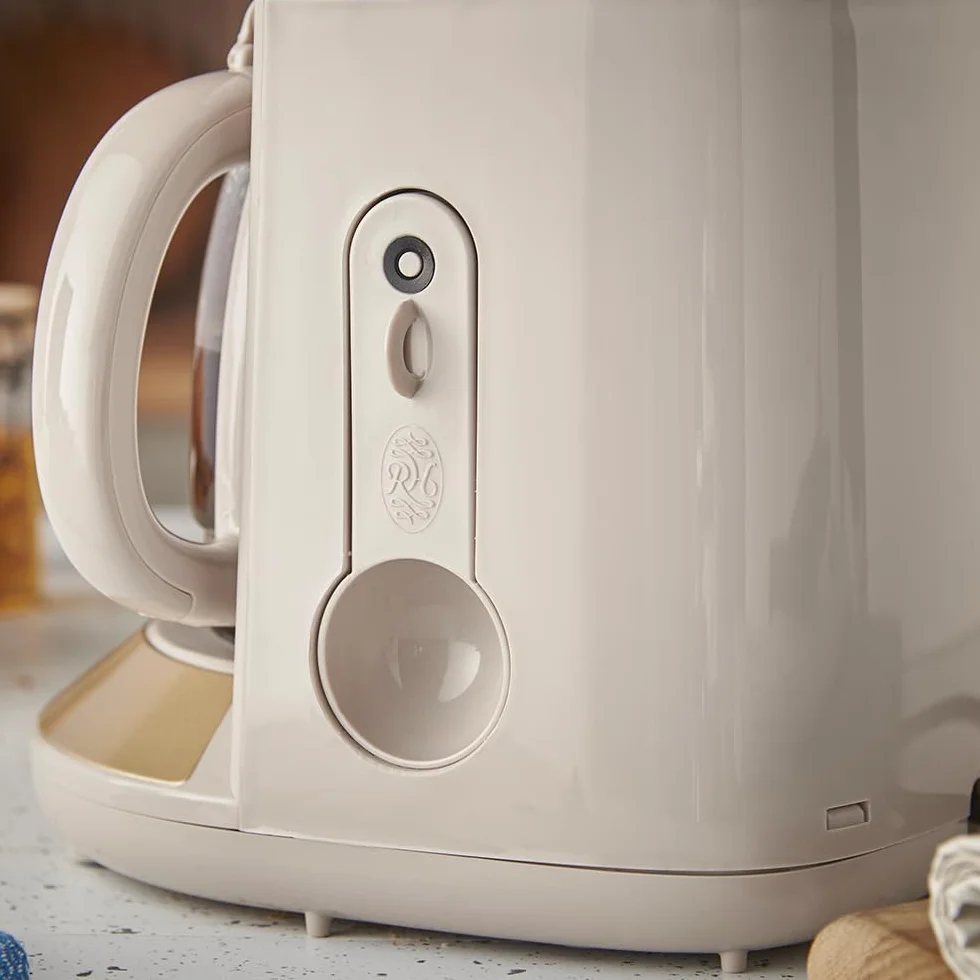 Russell Hobbs Cafetera de Goteo [1,25L, 1100W] Brontë Stone (Jarra de vidrio, 10-15 tazas, WhirlTech, Mantiene calor, Cuchara, Pausa para servir, Nivel agua, Luz indicadora, Gris piedra) 26781-56