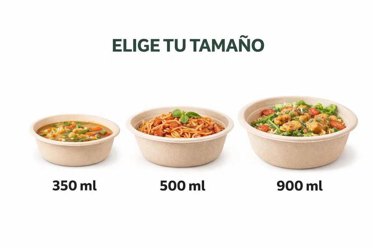 Bol Desechable Bagazo de Caña de Azúcar – Apto Microondas – Biodegradable y Compostable – Antigoteo – Para Caliente y Frío – Kraft Natural o Blanco – 350 ml / 500 ml / 900 ml (100, BLANCO, 500 ml.)