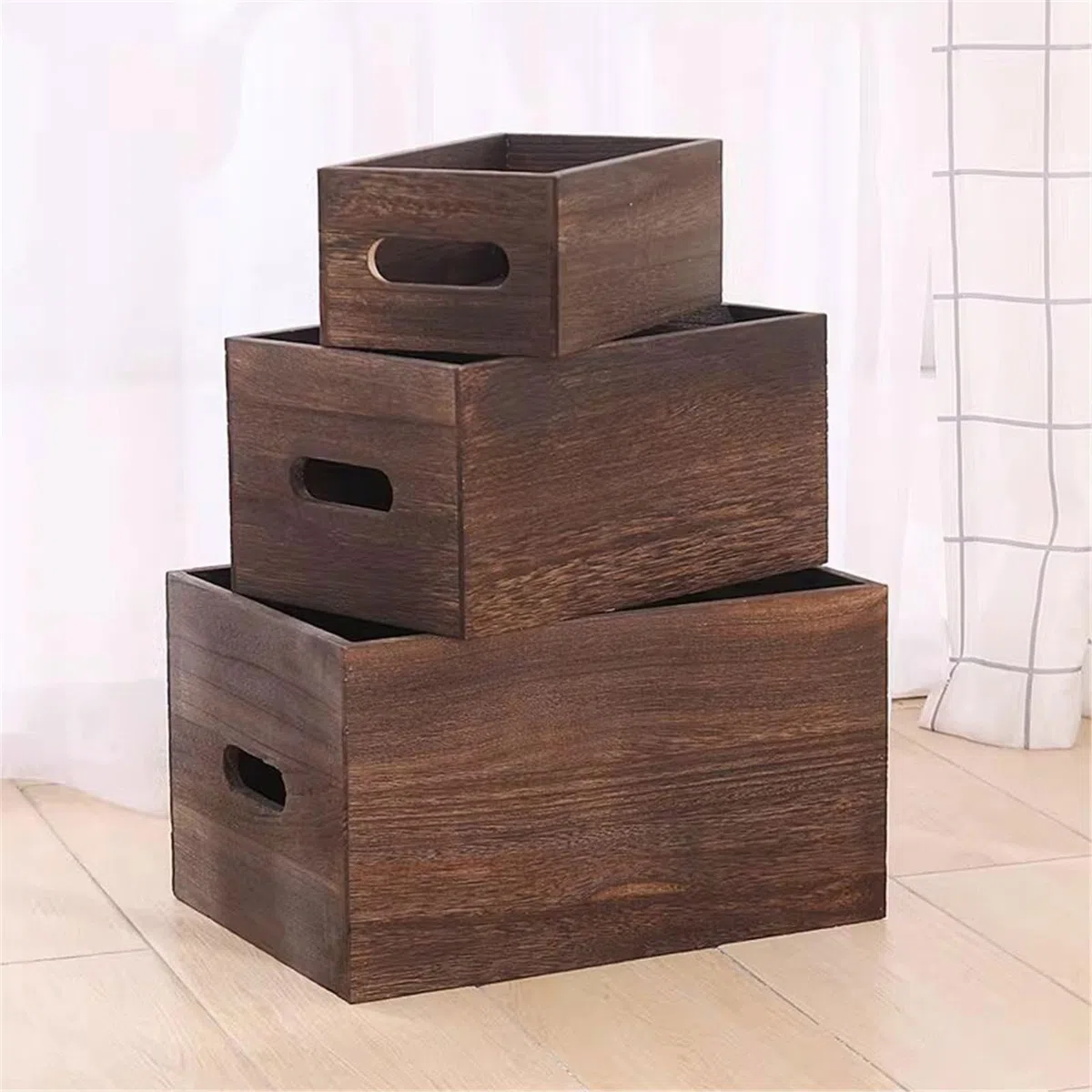 Unidad de estantería Caja organizadora de Discos Vinilo, estantería Madera con mostrador Retro, Caja Almacenamiento Asas Estantería(Pequeño)