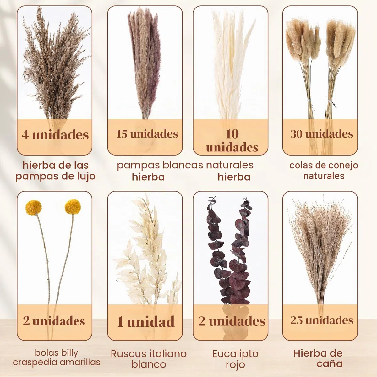89pcs de Decoración con Pampas Secas - Decoración Boho para Mesa Pampas Marrón y Blanco para Bodas, Fiestas Rústicas y Decoración Floral Artificial de Pampas & Decoración de Verano para el Hogar
