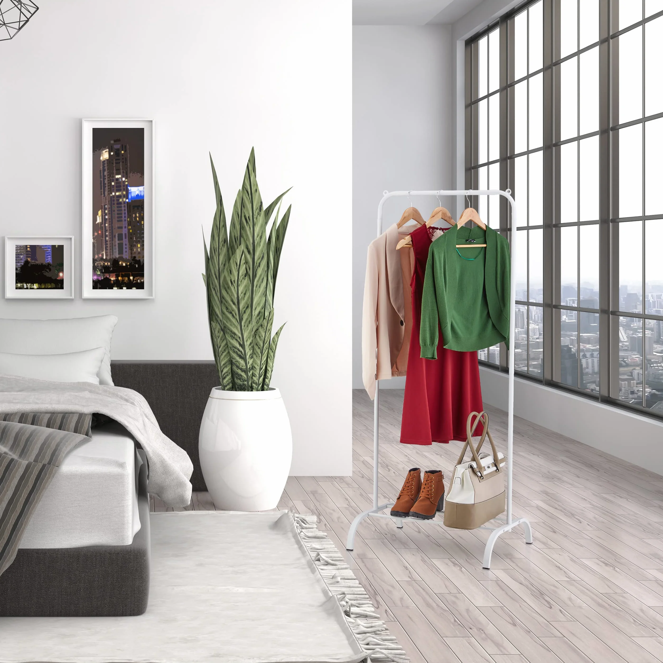 Relaxdays Perchero Burro de Metal, con Balda, Dormitorio, Barra para Perchas, 144 x 60 x 44 cm, de Pie, Color Blanco