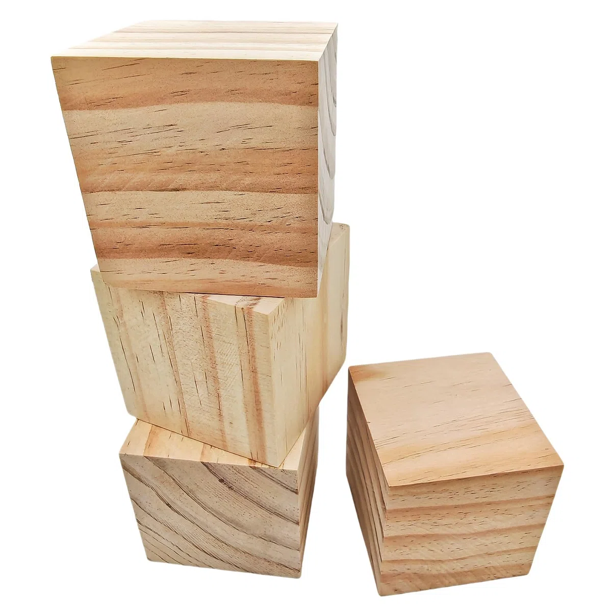 Cubos de madera de 9 cm, 4 unidades, bloques cuadrados de madera natural sin terminar para manualidades, tallar, proyectos de bricolaje