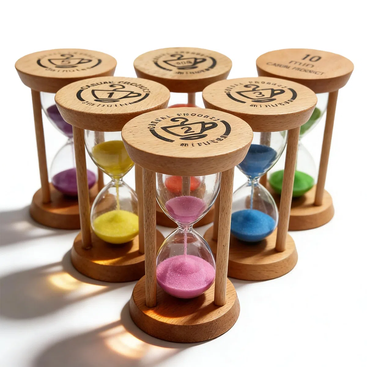 Juego de 6 temporizadores de reloj de arena, relojes de arena de 30 s/1/2/3/5/10 minutos, reloj de arena de madera pequeño para el aula, temporizador y decoración de mesa para niños, cepillarse los