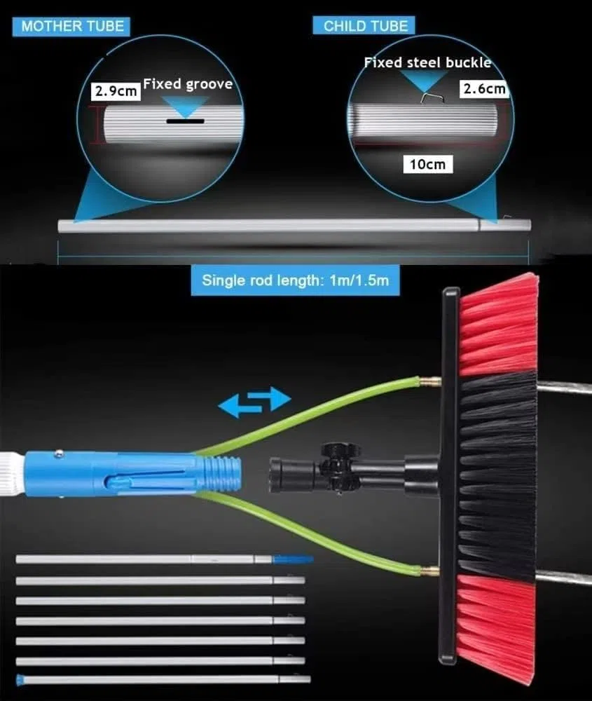 Kit de barra telescópica de limpieza de ventanas de 6 m, barra extensible de 6 m con cepillo de alimentación de agua de 30 cm, ideal para paneles solares, invernaderos y ventanas altas, equipo de