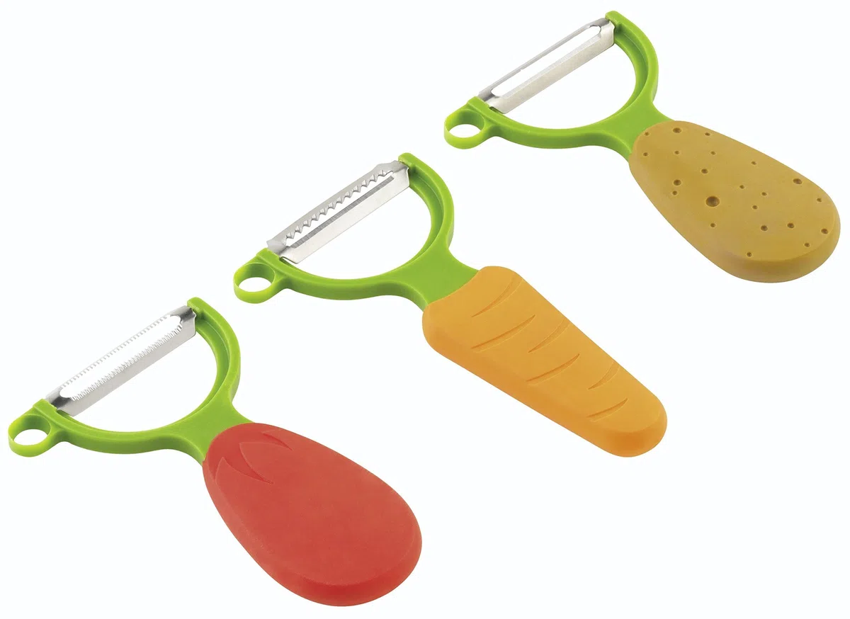 Kuhn Rikon Set juego peladores VEGGIE, 10.2 cm, Zanahoria + Patata + Tomate
