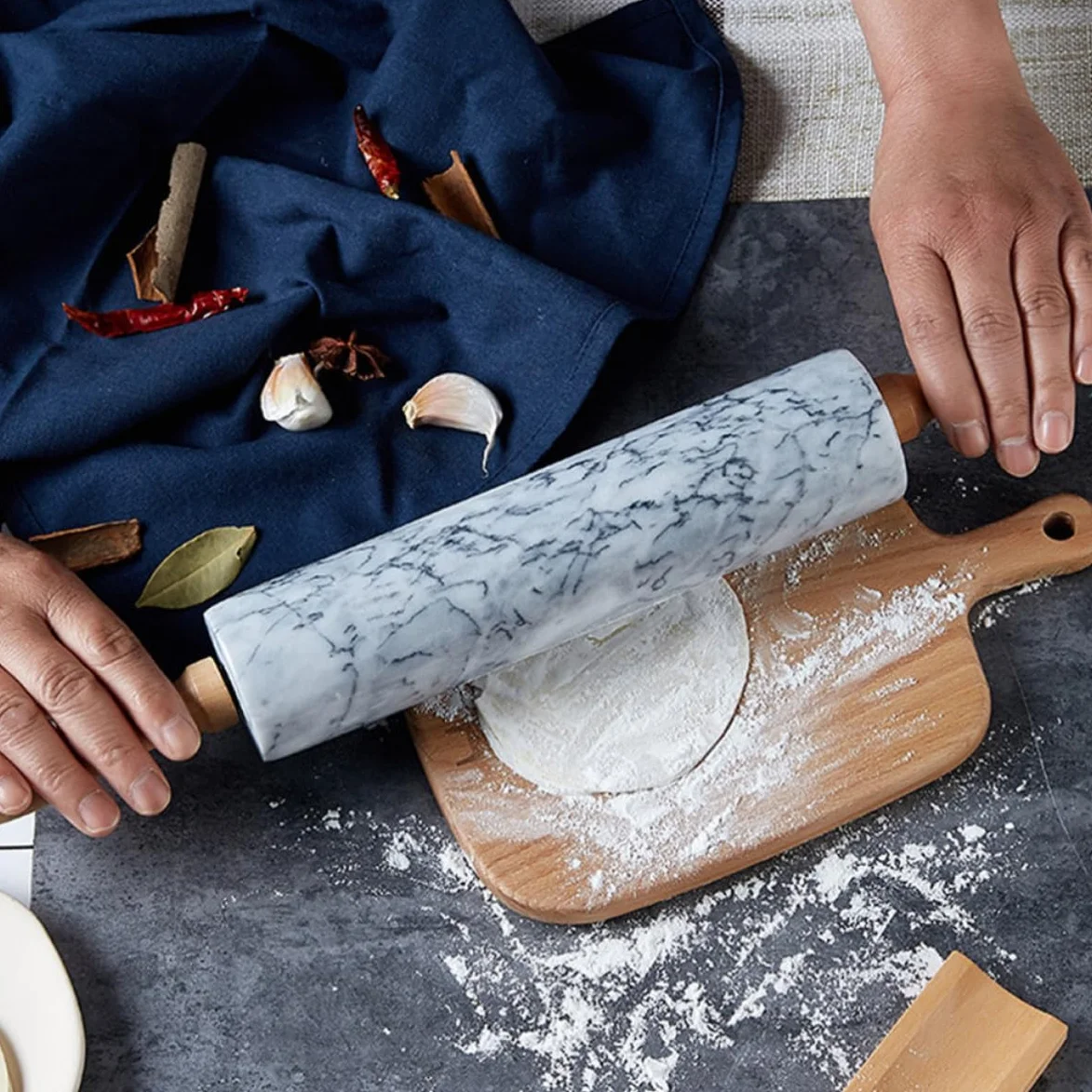 ABOOFAN Rodillo para Amasar Mármol para Mango Hornear de Madera, Práctico de Multiusos Preparación Masa en Repostería de Dumplings