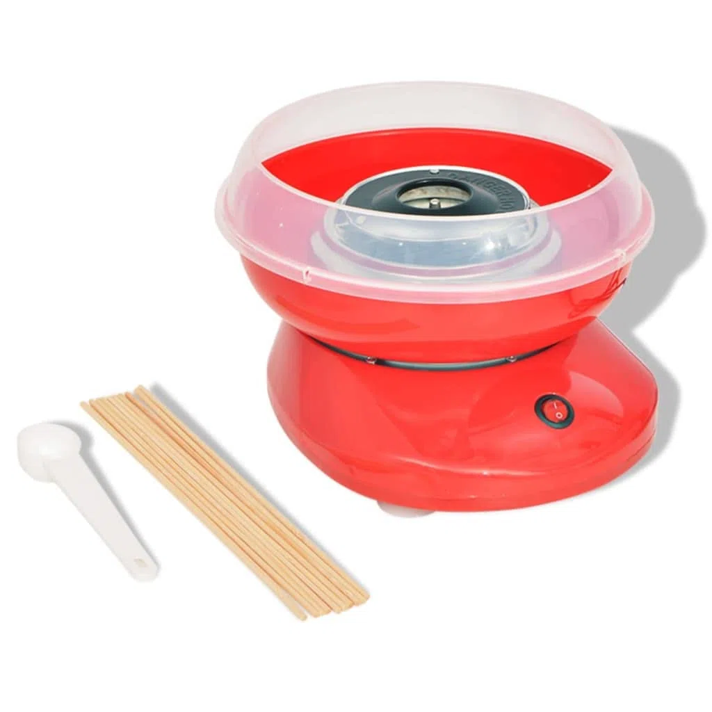 Máquina de algodón de azúcar de 480 W, color rojo con cuenco de 26 cm, palitos de bambú y cuchara medidora, aparato de fiesta para fiestas de cumpleaños infantiles, ferias, paraguas