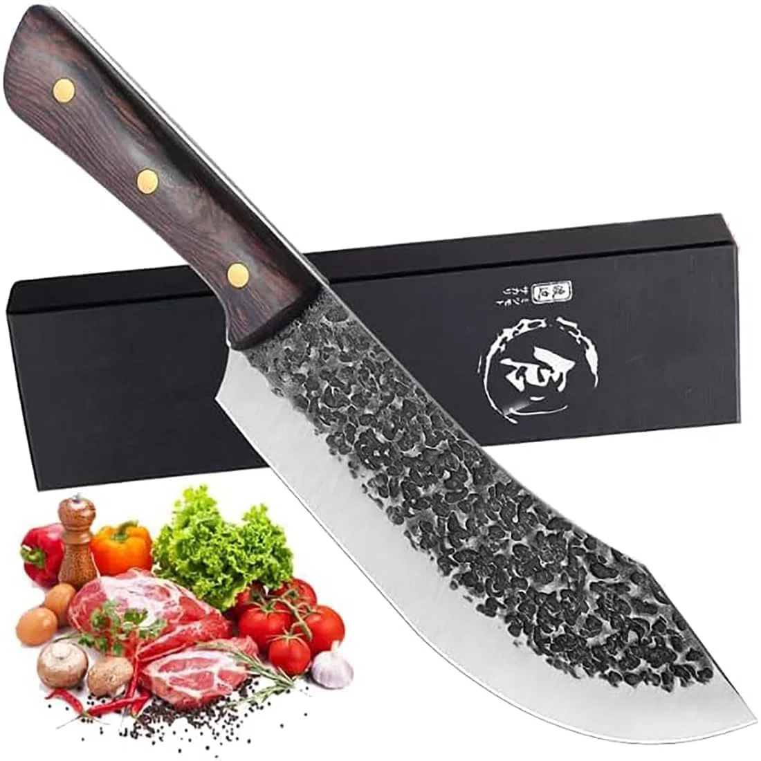 Jason 30cm Cuchillo profesional de cocina para carne, Cuchillo de Damasco afilado para barbacoa, parrilla, Camping Actividades al aire libre
