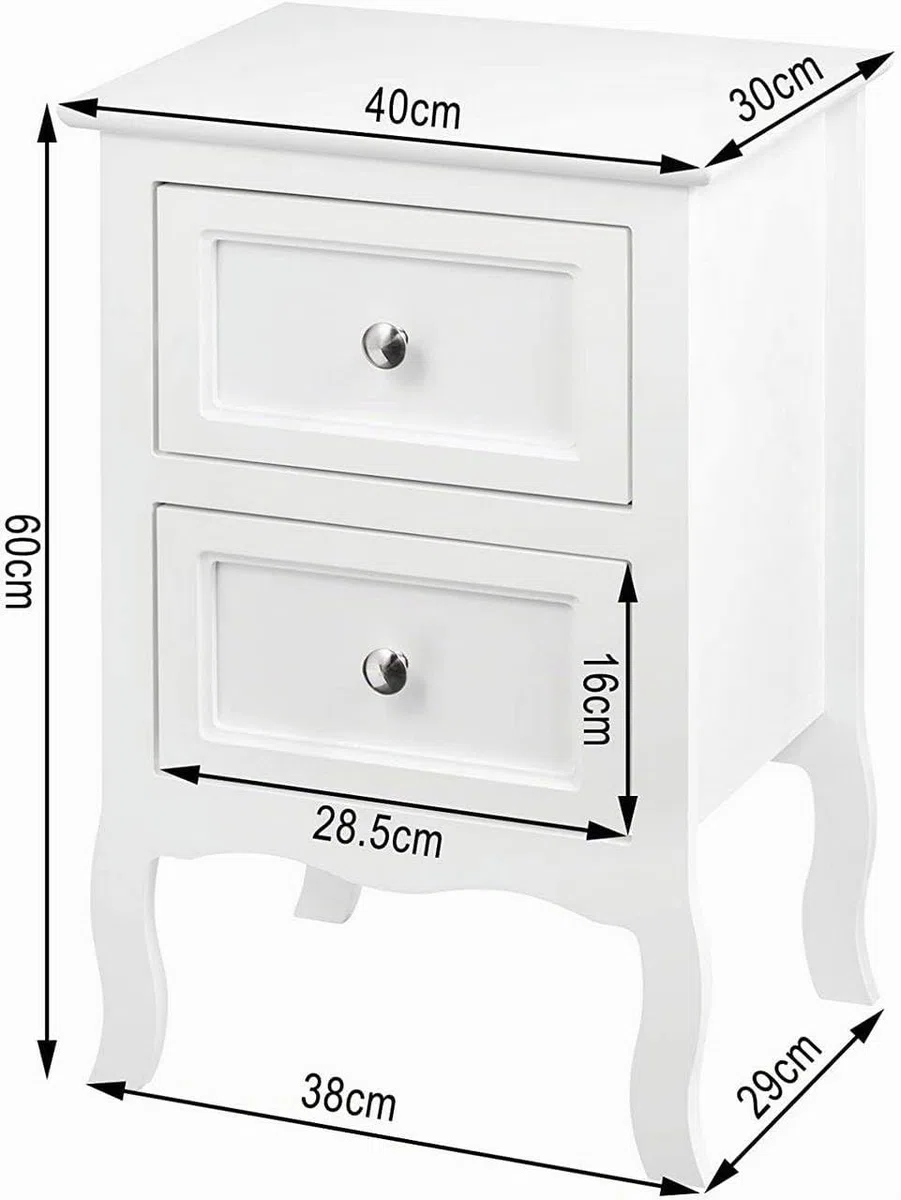 WOLTU Mesitas de Noche Mesilla Auxiliar Sofá Mueble con Espacio de Almacenamiento Mesa para Cama Café Dormitorio con 2 Cajones 40x30x60cm Blanco MDF TS119ws