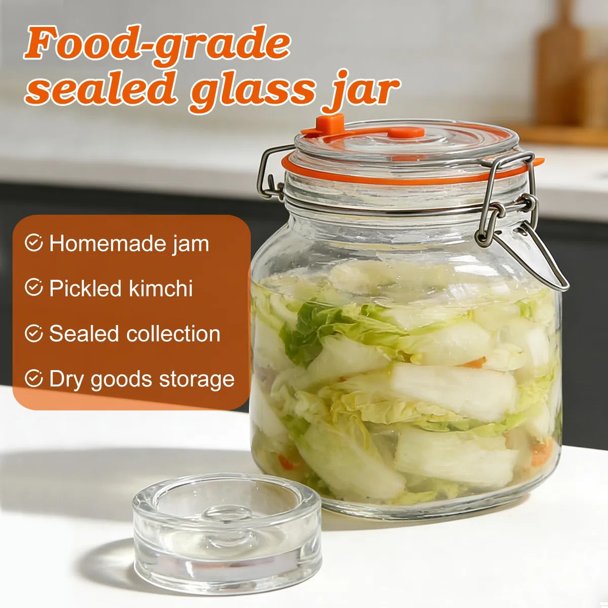 Vaso de fermentación de 2 l, recipiente de fermentación con esclusa de aire, cristal para fermentación para kimchi, chucrut, levadura, vidrio de fermentación con tapa de silicona y peso de