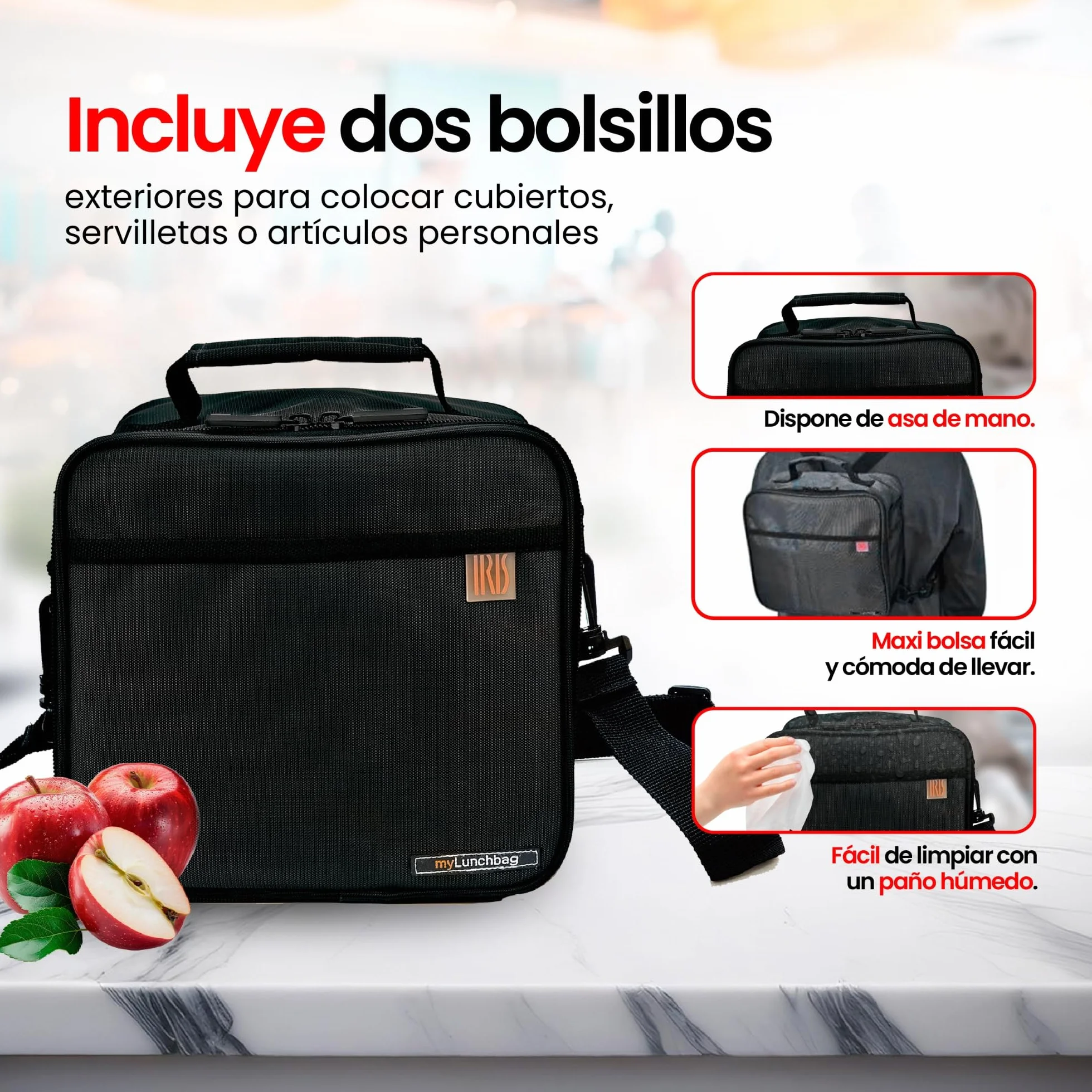 Maxi Bolsa Térmica Porta Alimentos - Lunch Bag Grande 5,8 l con Tapers de Plástico 0.7 l y 1 l, Bolsa Nevera con Paredes Extra-Gruesas Mantiene Calor/Frío 8h, Loncheras de Trabajo, Oficina, Gris