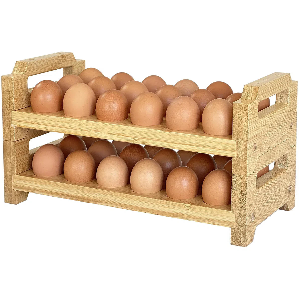 Soporte para huevos de bambú para encimera, diseño apilable para 36 huevos, estante de exhibición de almacenamiento de bandeja de huevos frescos de granja, organizador de encimera de cocina, soporte