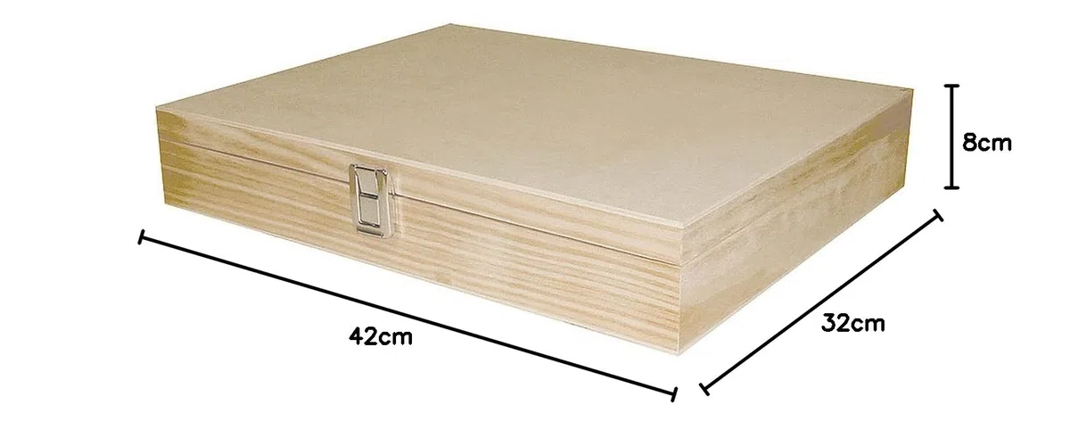 INNSPIRO Caja madera de pino macizo y chapa rectangular 42x32x8cm.