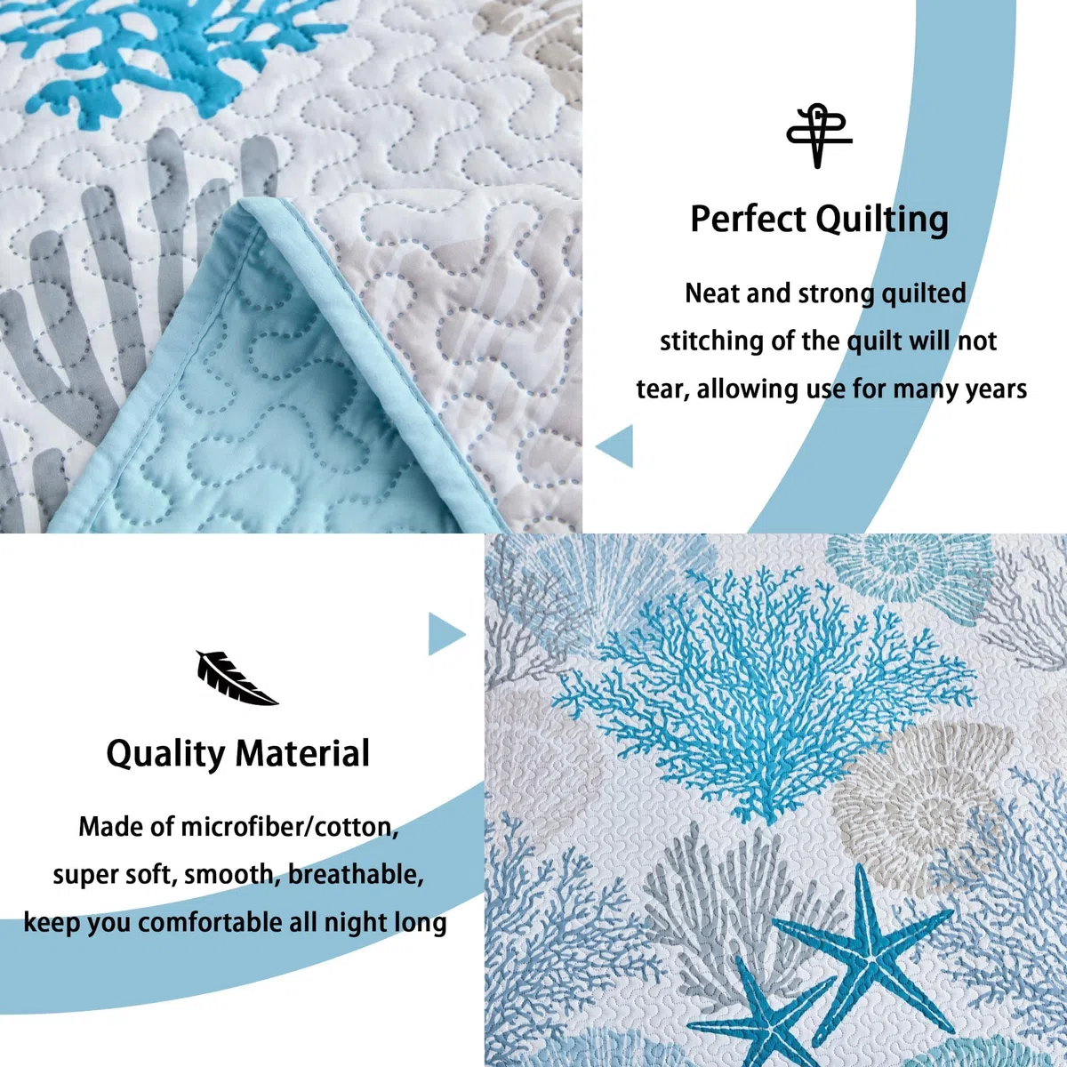 Tritard Juego de edredón costero de 3 piezas tamaño matrimonial/queen, edredones reversibles de microfibra con 2 fundas de almohada, ropa de cama de playa, colcha náutica, edredón de verano para todas